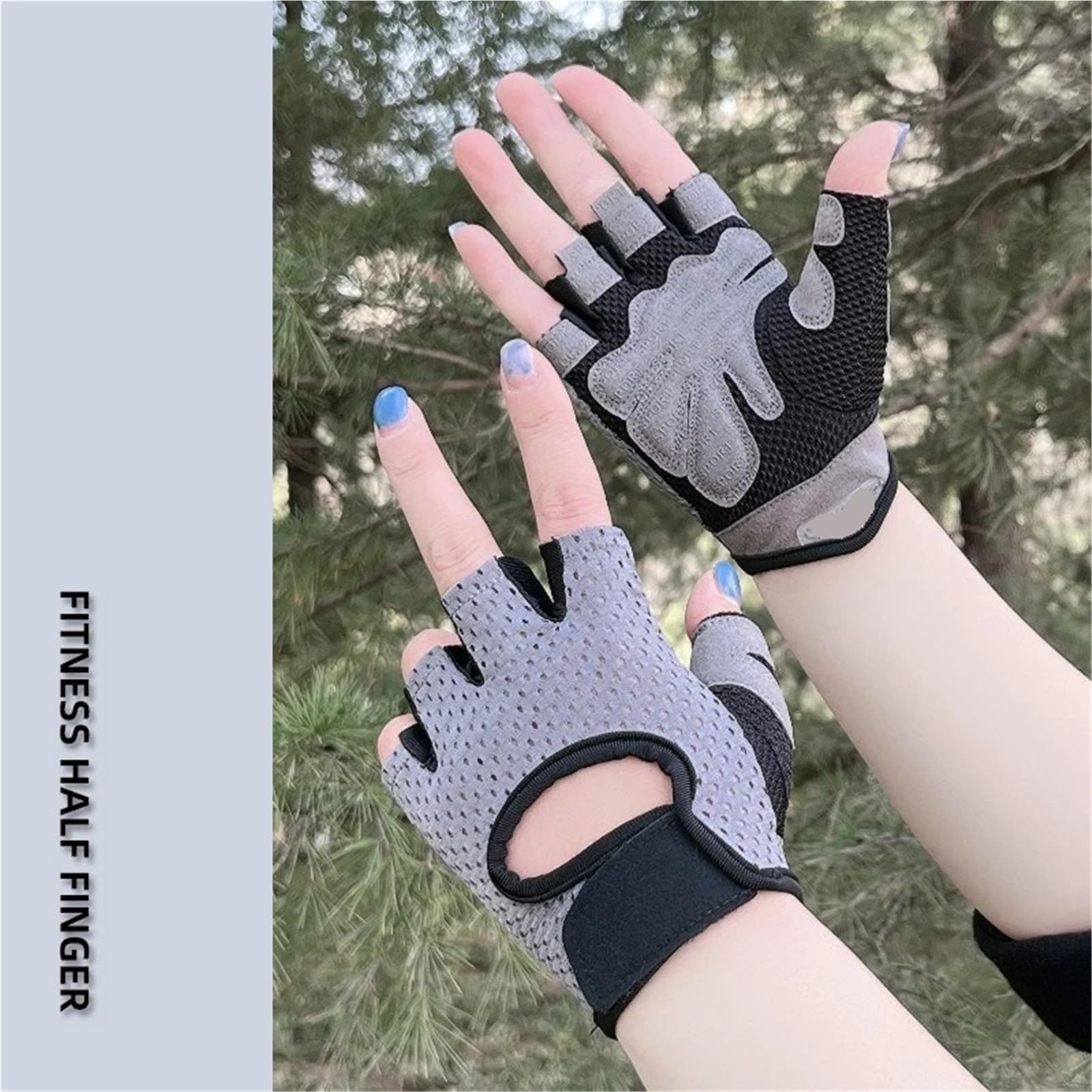 Rękawiczki z odkrytymi palcami, 2 pary rękawiczek rowerowych Fitness Kobiety Mężczyźni Bez palców(Gray,Small)