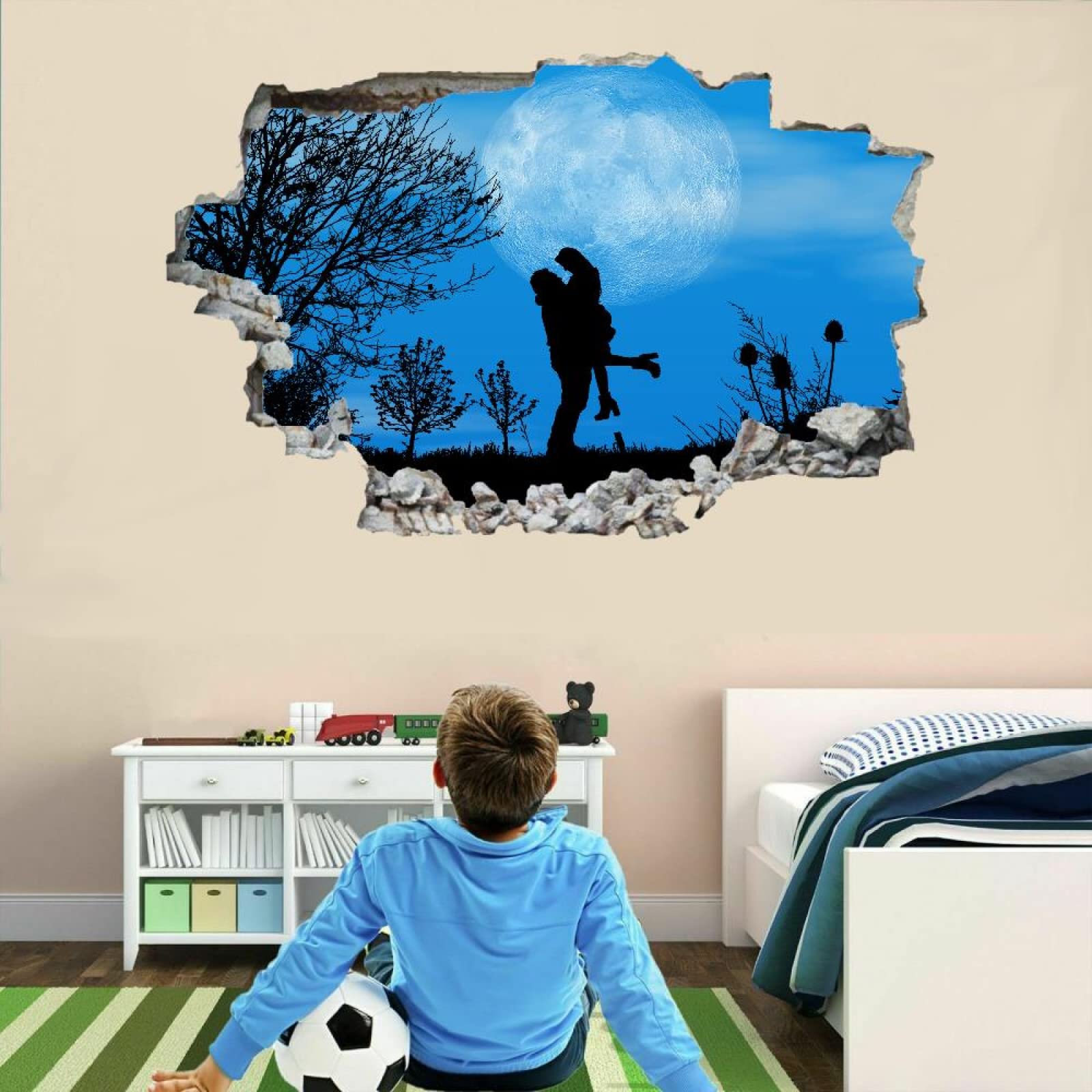 Lune Autocollants De Décoration Murale Arbre Affiche Amovible D'Art Smashed Tattoo Thème De L'Amour Stickers Muraux Pour La Décoration De La Maison Chambre Pépinière Anniversaire Mariage 80x120cm