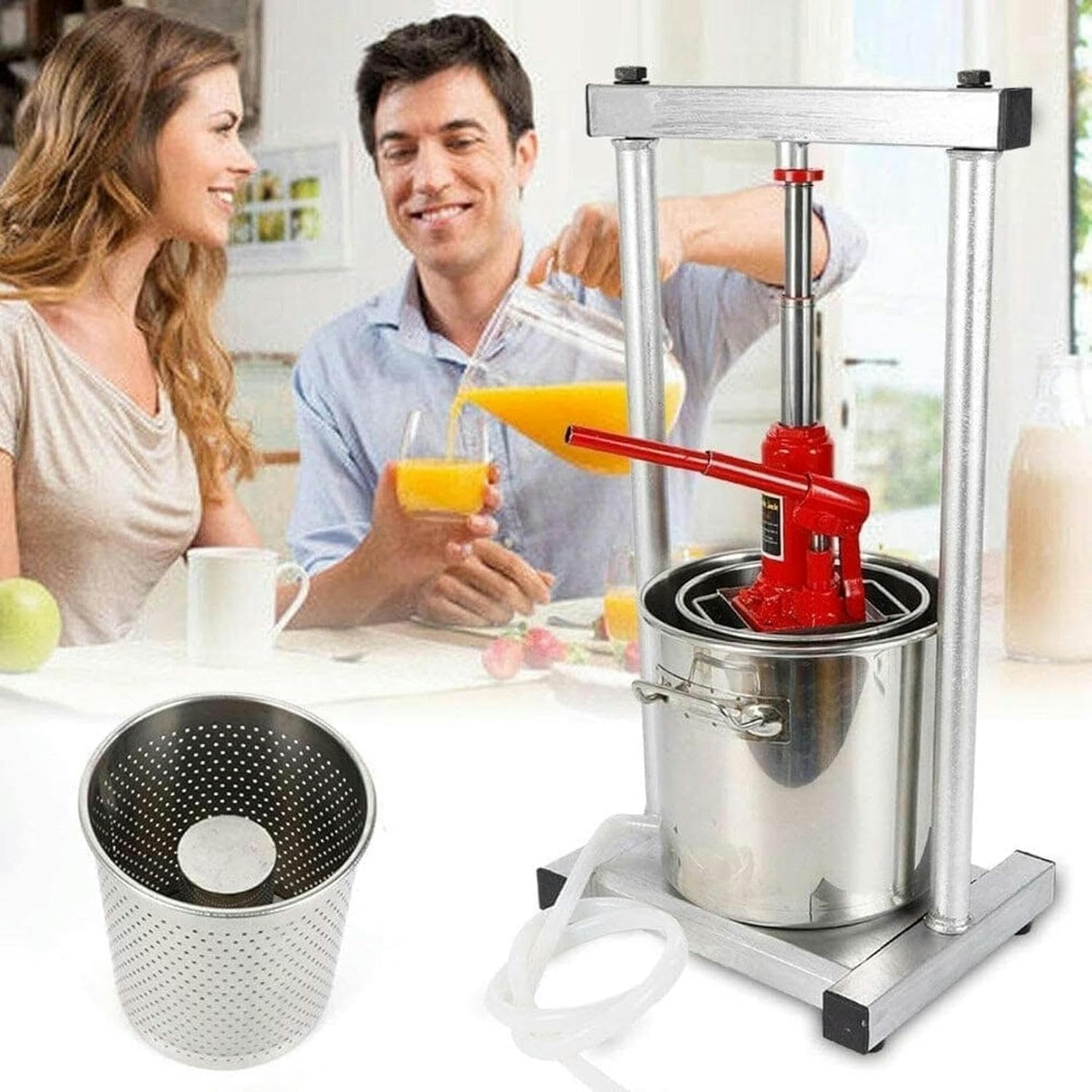Manuelle Traubenpresse, 12-l-Entsafterpresse, Weinpresse aus Edelstahl für Fruchtsaft, Kräutersaft, Wein, Olivenöl~/