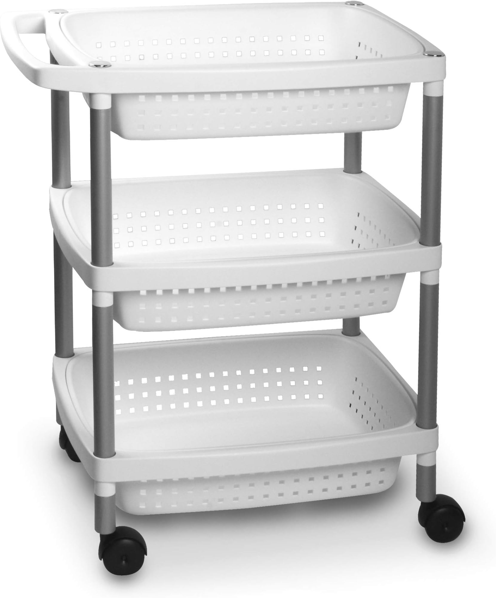 TATAY Vegetable trolley with 3 levels, white matt, with wheels and 3 removable baskets, made of BpA-free plastic material