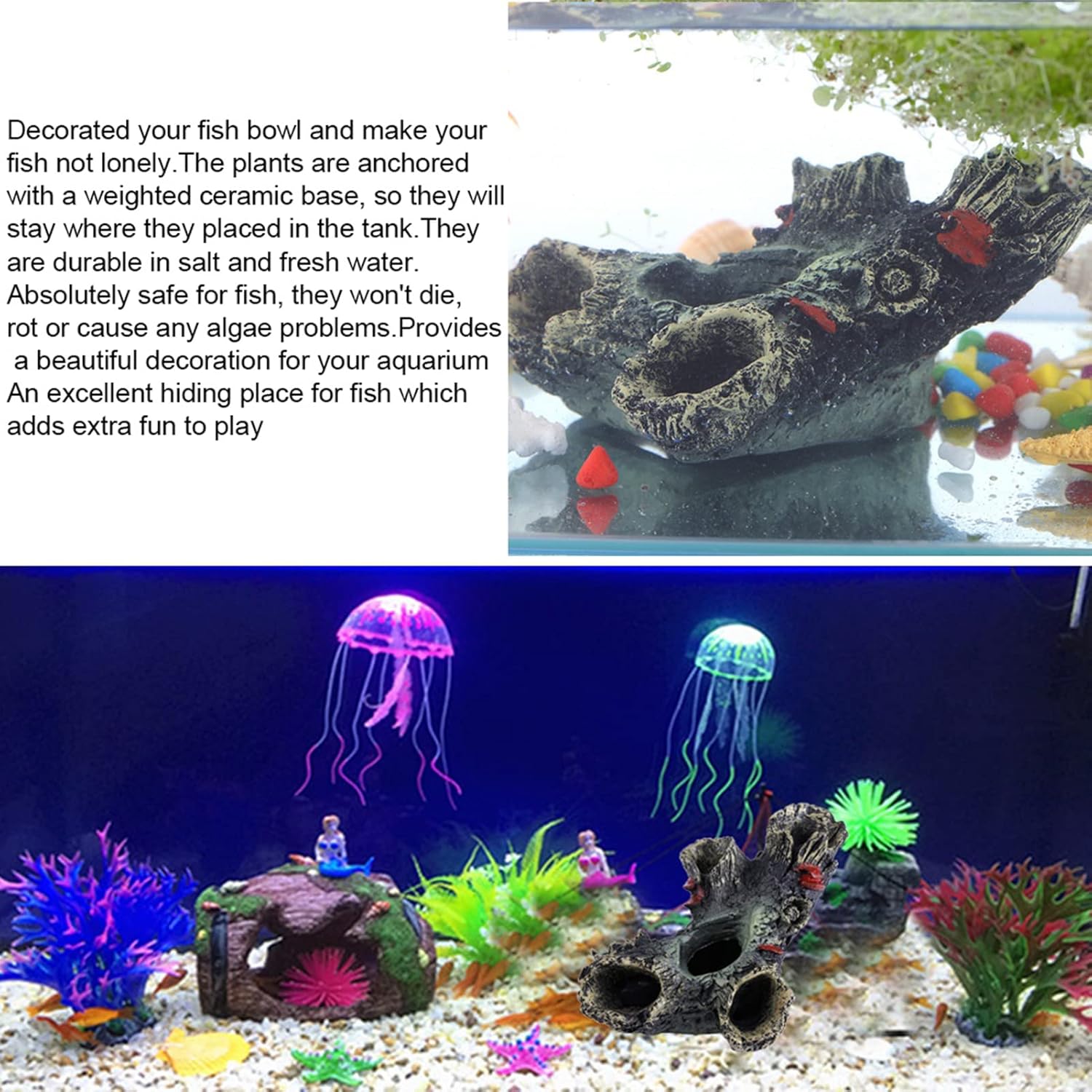 Gavigain Aquarium Ornament,Artificial Resins Aquarium Dead Wood Fish to Avoid Hole Tanks Ornament Decor