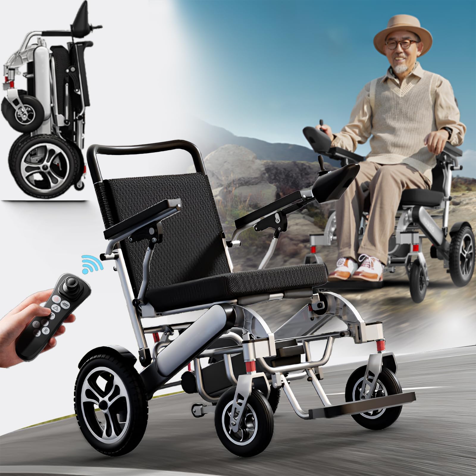Silla De Ruedas Portátil Motorizada Plegable Ligera Para Adultos Mayores, Silla De Ruedas Eléctrica Inteligente Con Potentes Motores Sin Escobillas,20ah