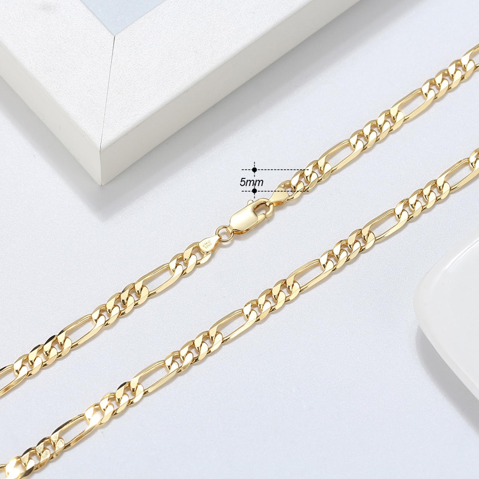 Collares de plata de ley 925 para mujeres y hombres, collar de joyería para parejas, collar de cadena Figaro simple de 5 mm de ancho, joyería de regalo de cumpleaños