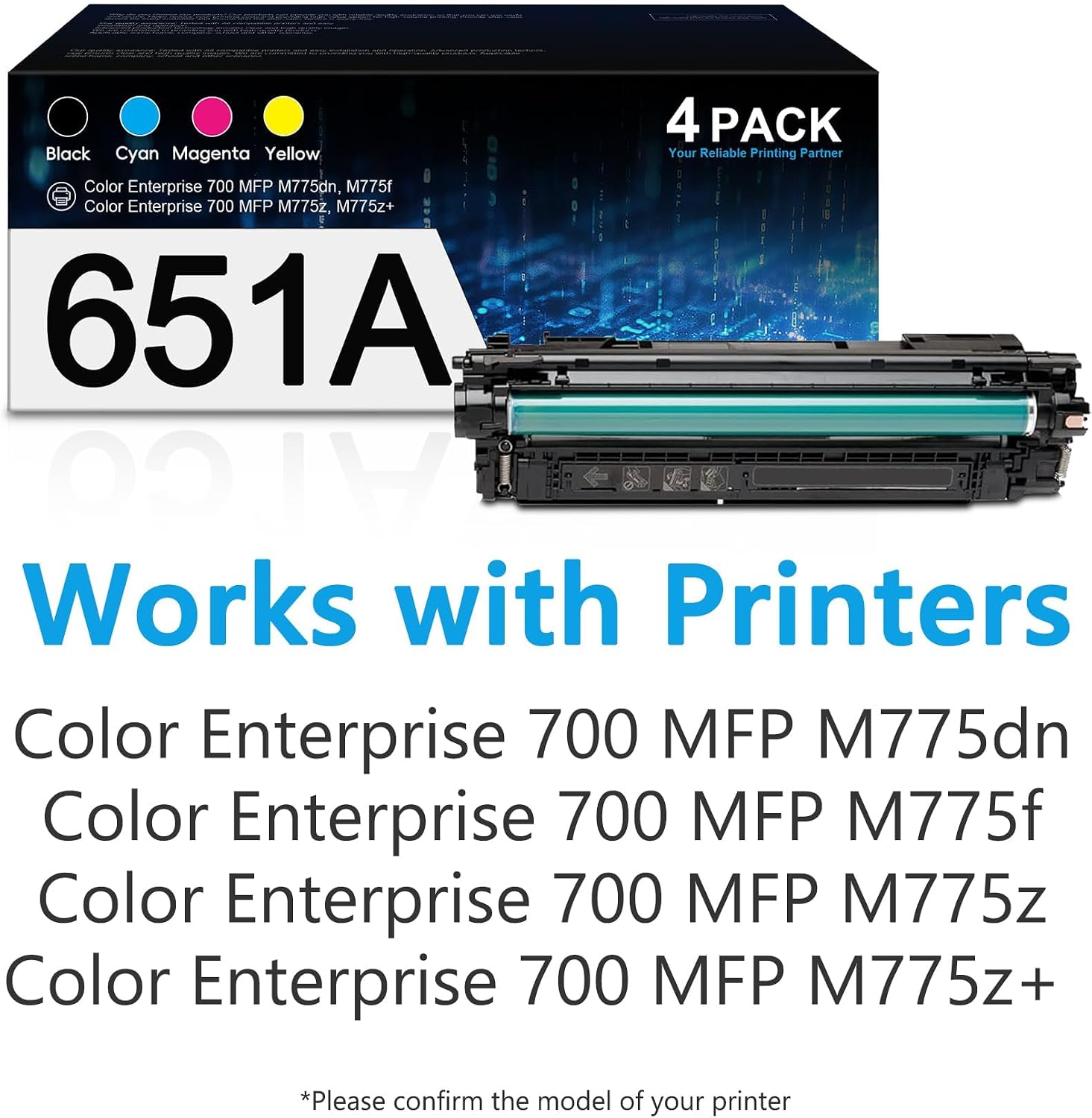 651A Toner Cartridge Set Replacement for HP 651A CE340A CE341A CE342A CE343A Toner Compatible with Laser Enterprise 700 Color MFP M775dn M775f M775z M775zm M775z+ M775fm Printer Ink(4Packs,BK/C/M/Y)