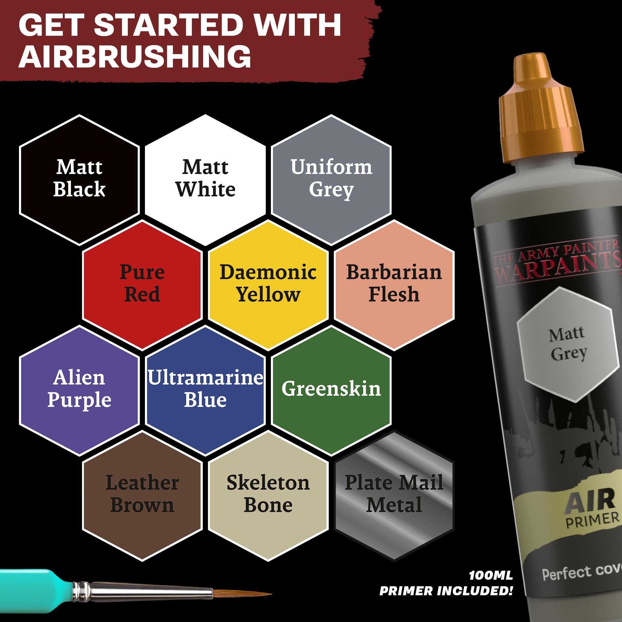 The Army Painter, Airbrush Starter Bundle, include: Air Starter Set, DipIt Brush, Air Anti-Shine Varnish, Airbrush Cleaner e Medium – ideale per DnD, Warhammer e Wargaming.