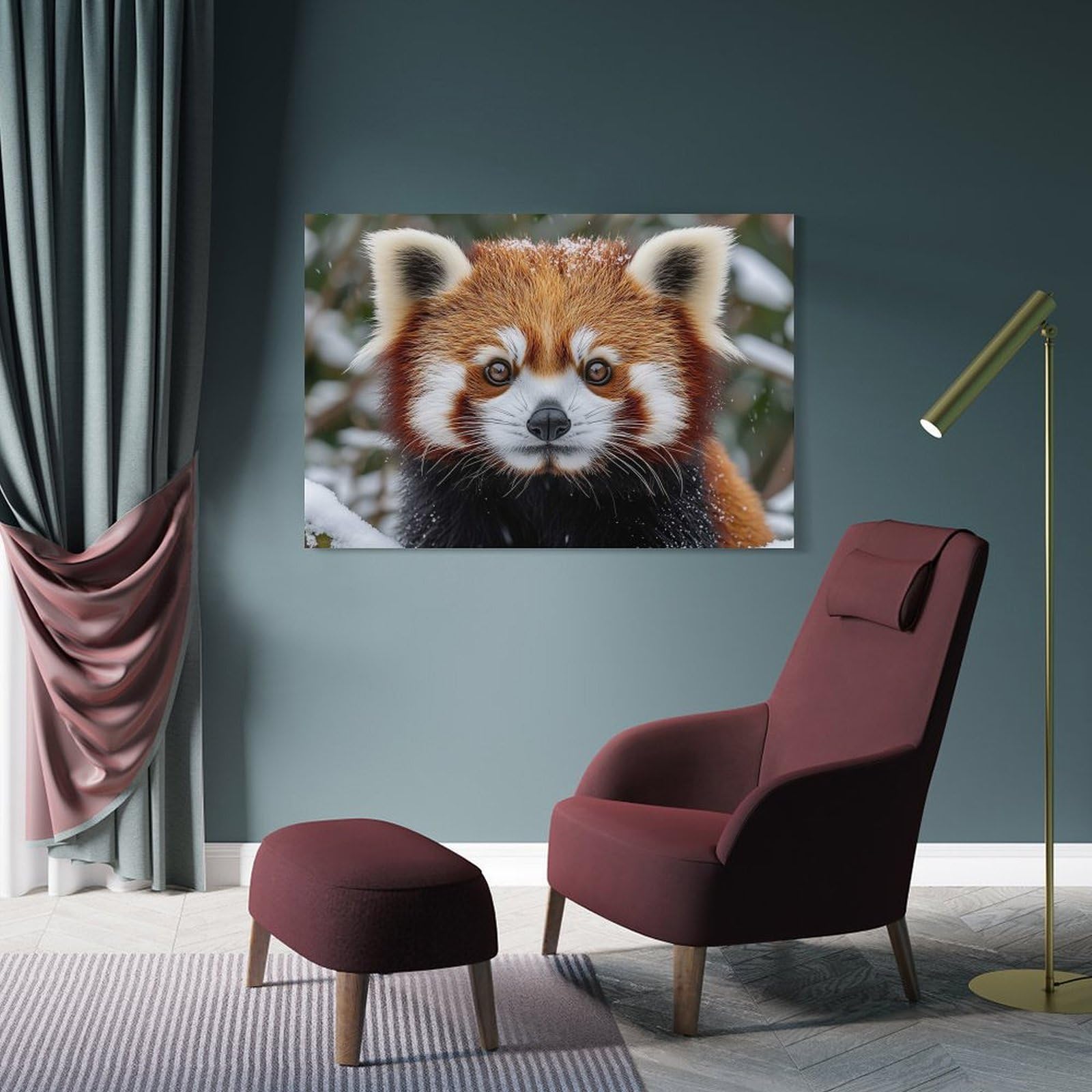 Junmoney Frame-Style-23 Room Decor Wall Art Red Panda Portrait In Winter Snow, 16X24inch(40X60cm), For Flats, Guest Rooms Or Compact Rooms, Wall Decor With Flexible Room Appeal