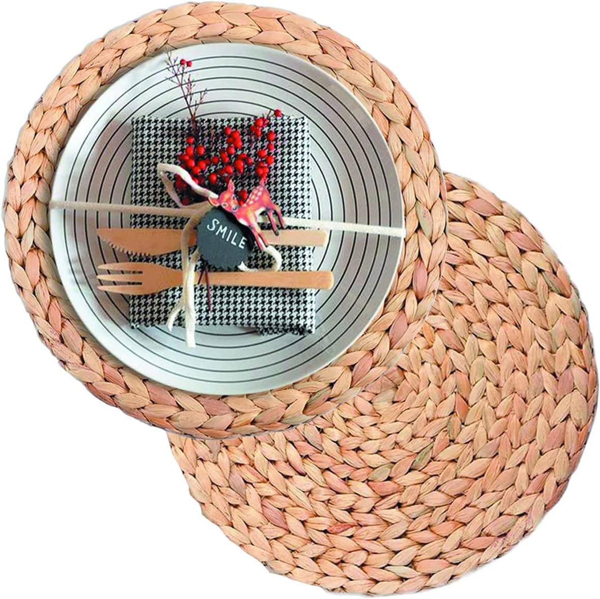 WENFOME Set of 2 Woven Placemats, Round Plate Chargers