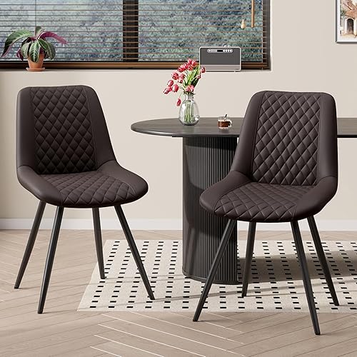 Juego de 2 sillas de comedor modernas, tapizadas de piel sintética con patas de metal, sillas ergonómicas de cocina para cocina, comedor, color