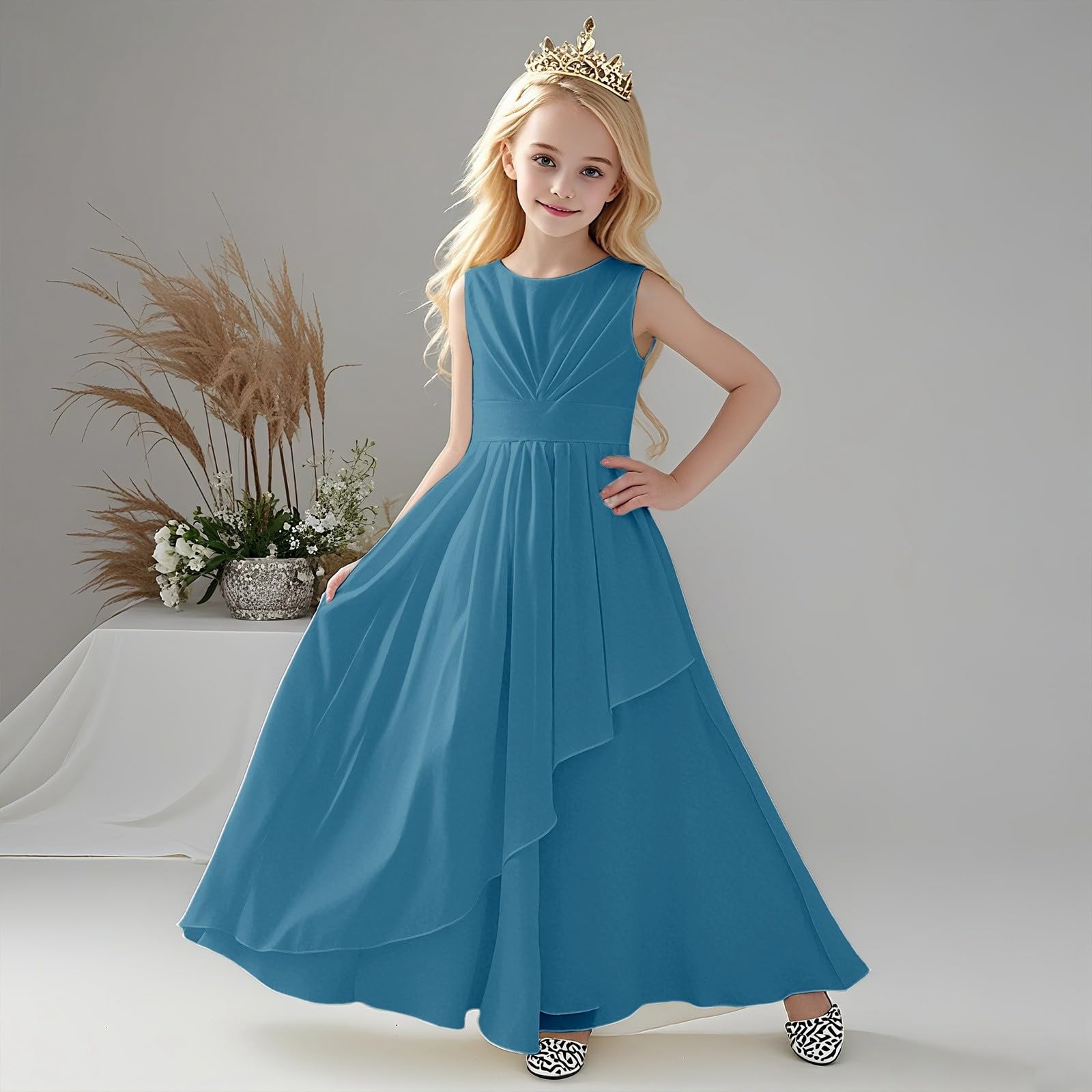 Generico Vestito Elegante Bambina Senza Maniche a Scollo Tondo per Performance Matrimoni ed Eventi all'Aperto Abito da Festa