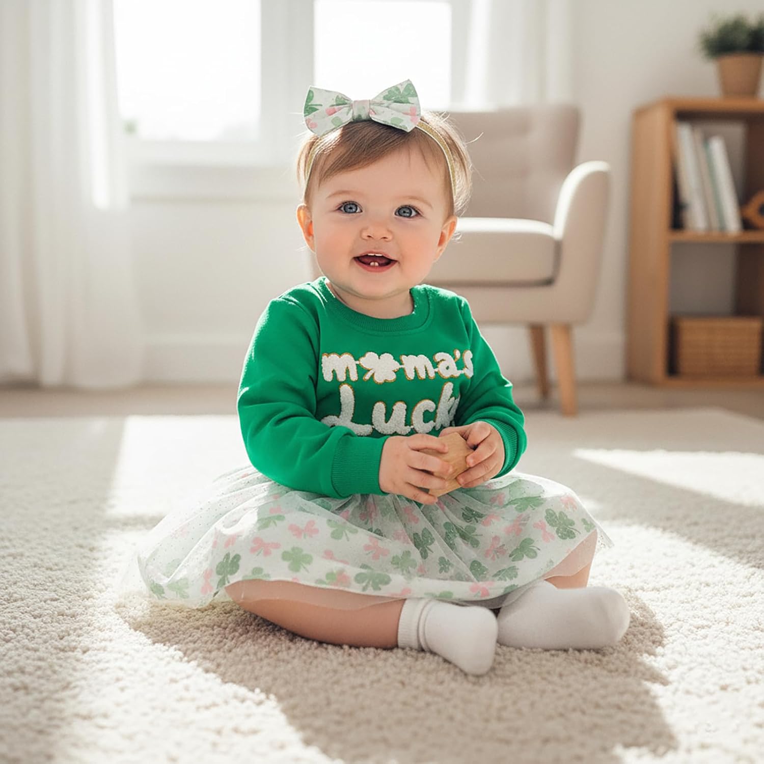 Toddler Baby Girl St Patricks Day Outfit Little Girl Clothes Skirt Set Lucky Charm Sweatshirt Clover Tutu Dress - Image 3