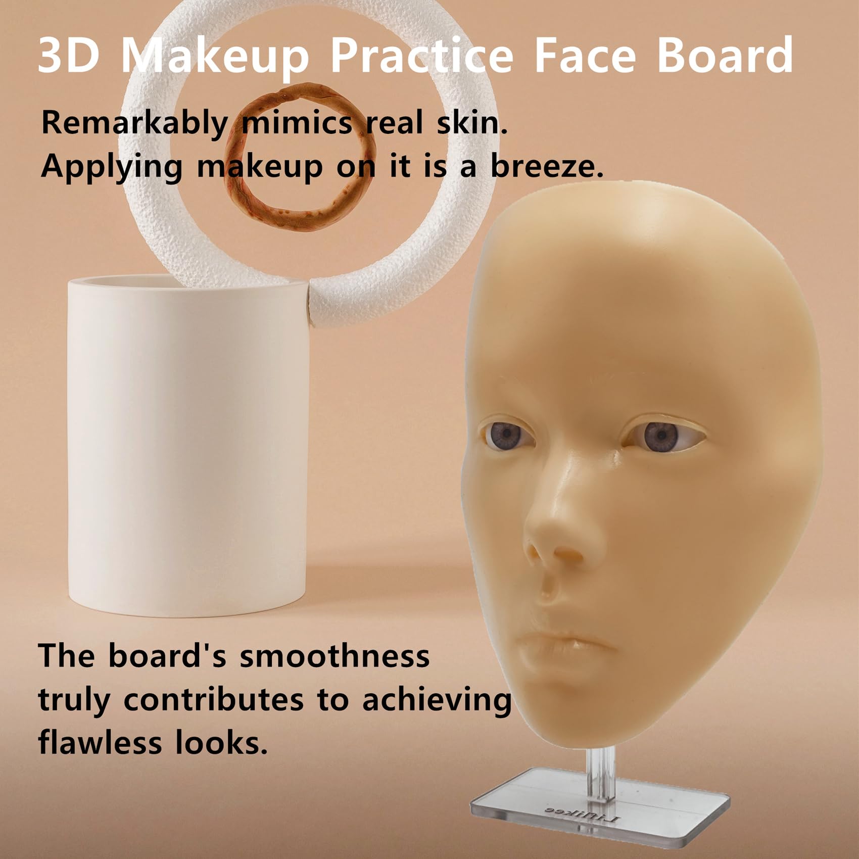 Cara de práctica de maquillaje, cara de maniquí de maquillaje  con tabla facial de práctica de maquillaje, sombra de ojos de práctica de cara completa de silicona, para artistas de maquillaje 3