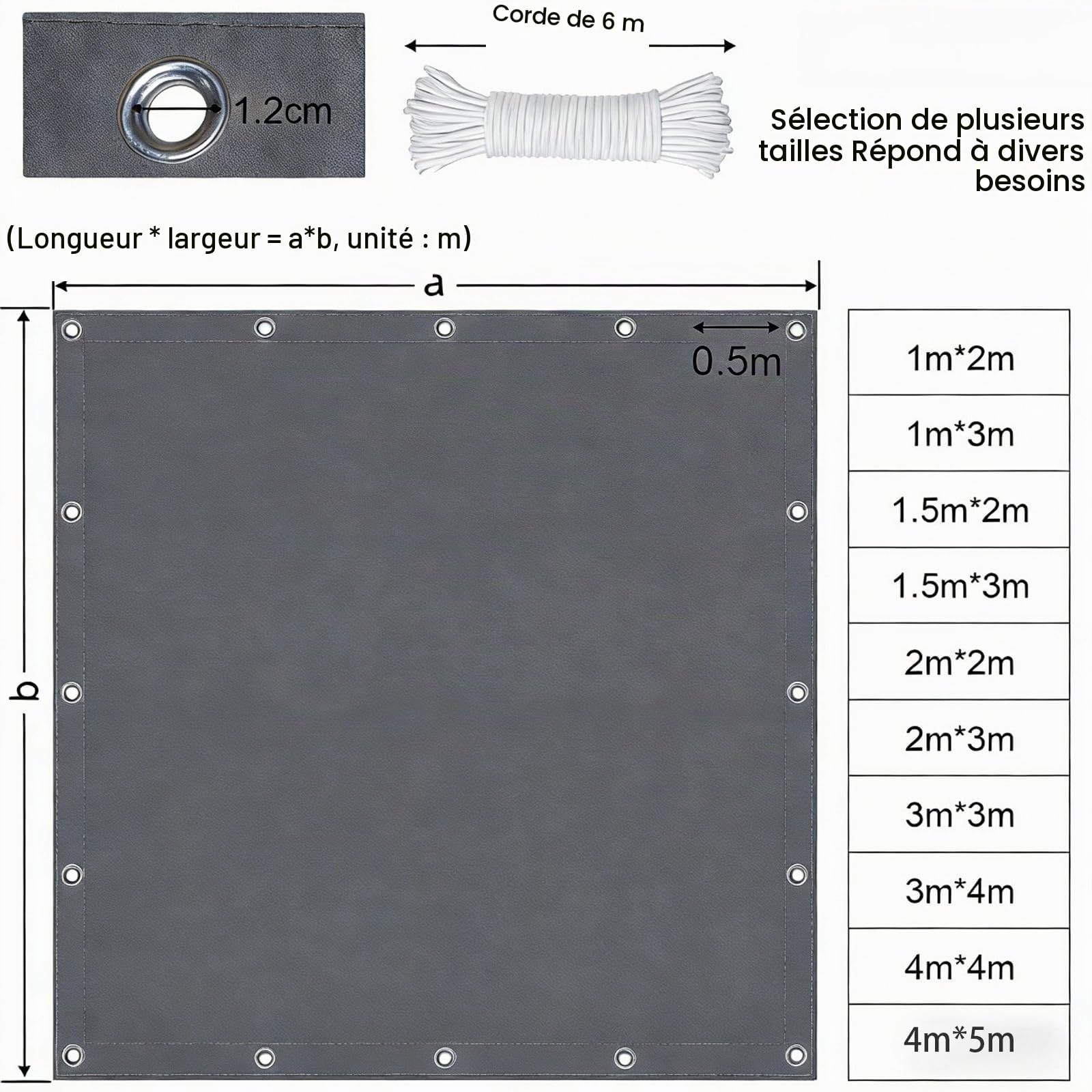 Voile d'ombrage Toile Rectangulaire 2x4M Imperméable Toile Ombrage Exterieur UV Protection, Voiles d'ombrage avec œillets, Cordons pour Patio, pergola, Jardin extérieur, Gris foncé