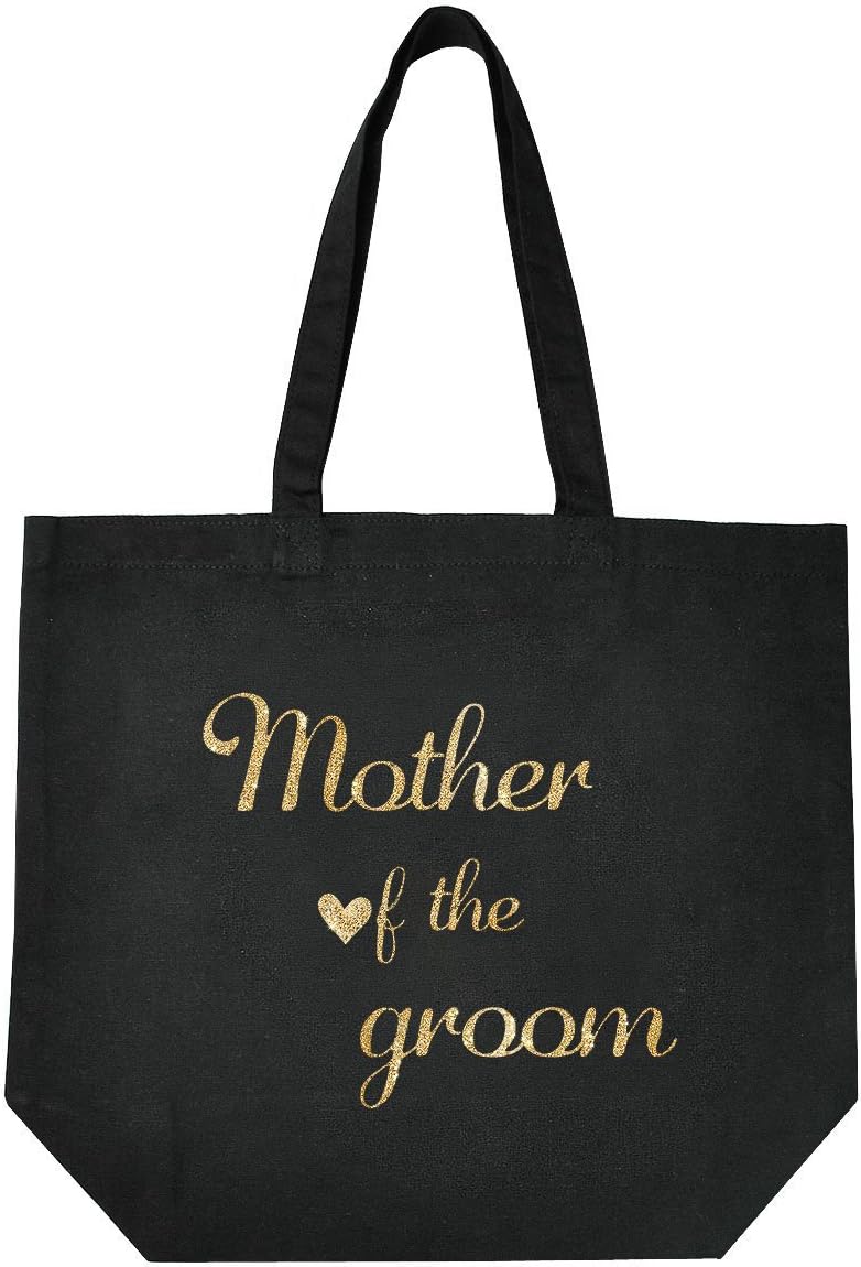 ELEGANTPARK Mother of the Groom Tote Bag Mother of the Groom Gifts Mom Gifts from Bride Groom Wedding Gifts for Mom Bag Cotton Canvas Tote Bag Black with Glitter