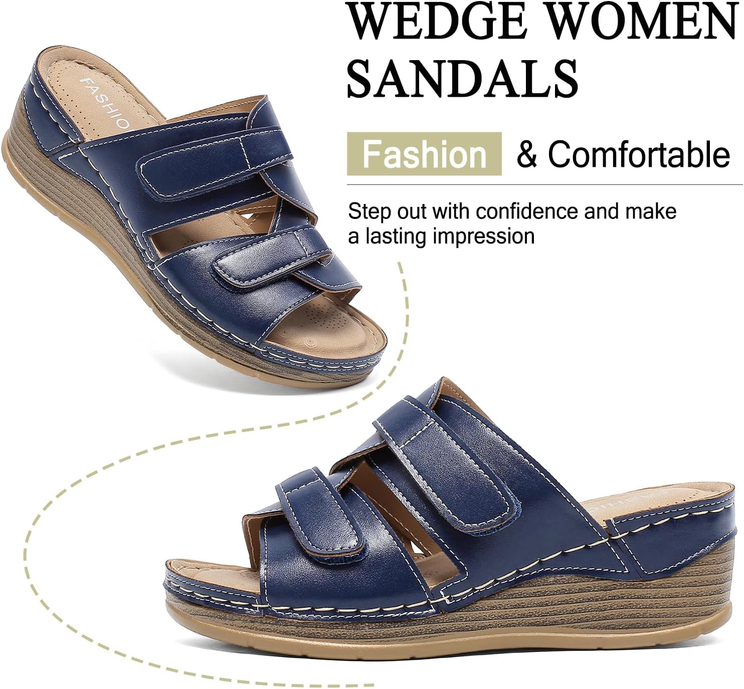 Women's Wedge Sandals, Arch Support Leather Platform Slides image 5