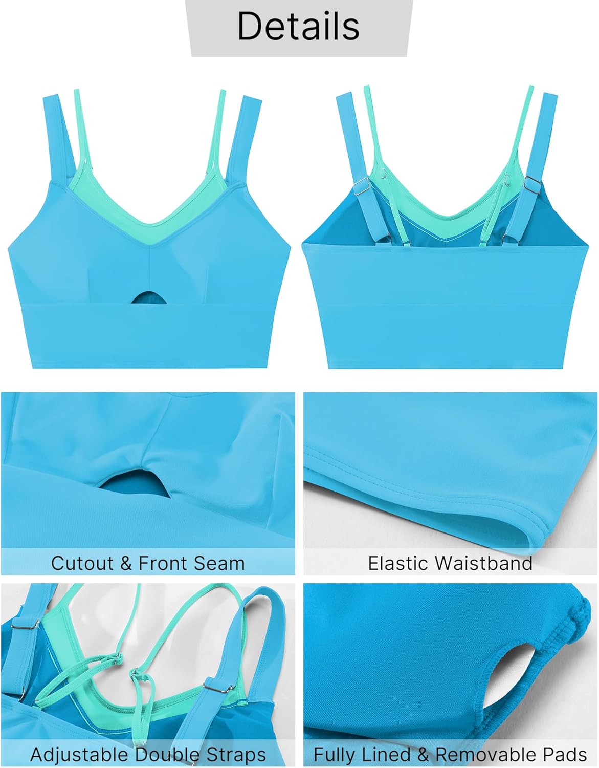 GRAPENT Bikini Tops for Women Cropped Tankini Tops Beach Padded Color Block Cutout Adjustable Bathing Suit Swim Top Only - Image 6