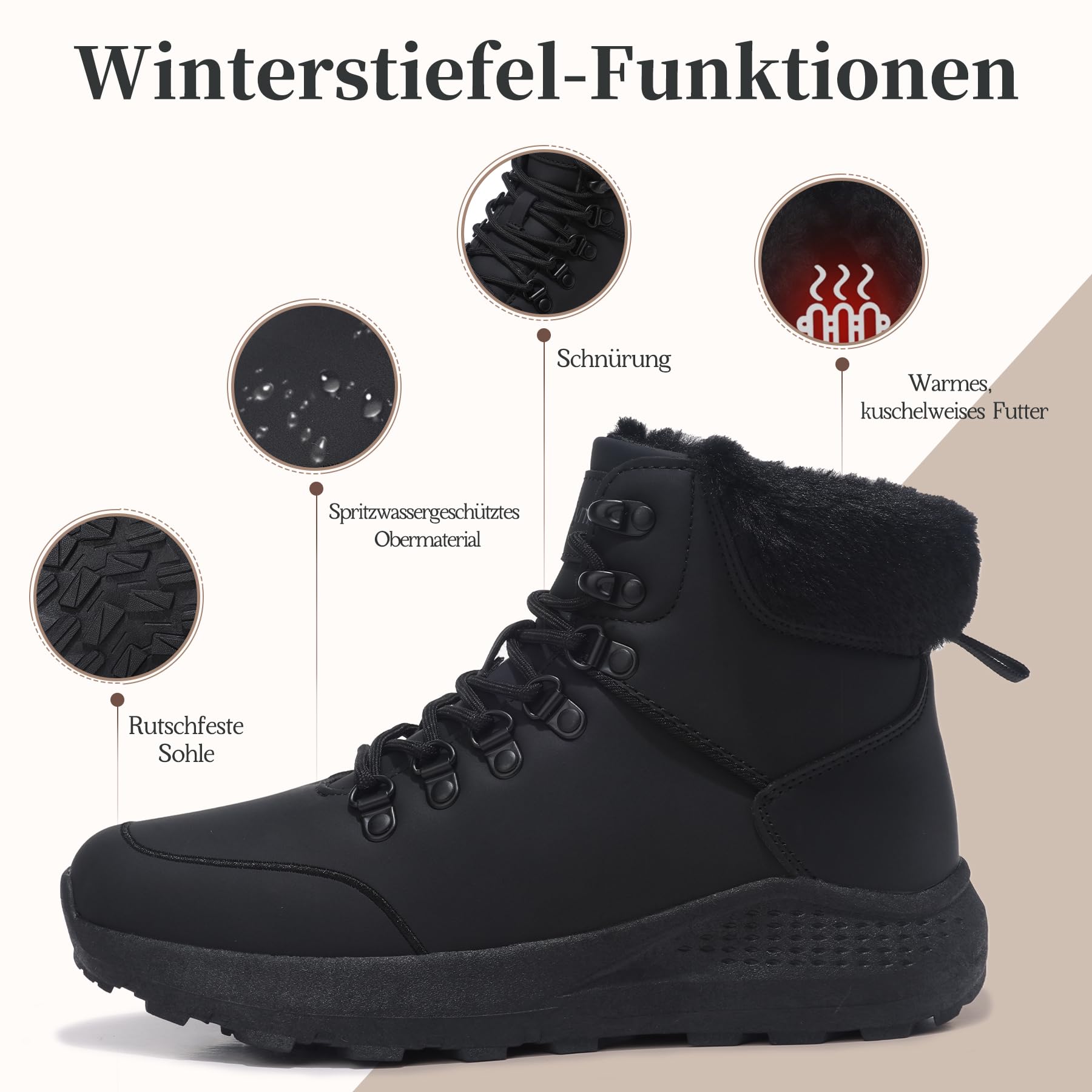 Damskie buty zimowe, ciepłe buty śniegowe, outdoorowe, trekkingowe, trekkingowe