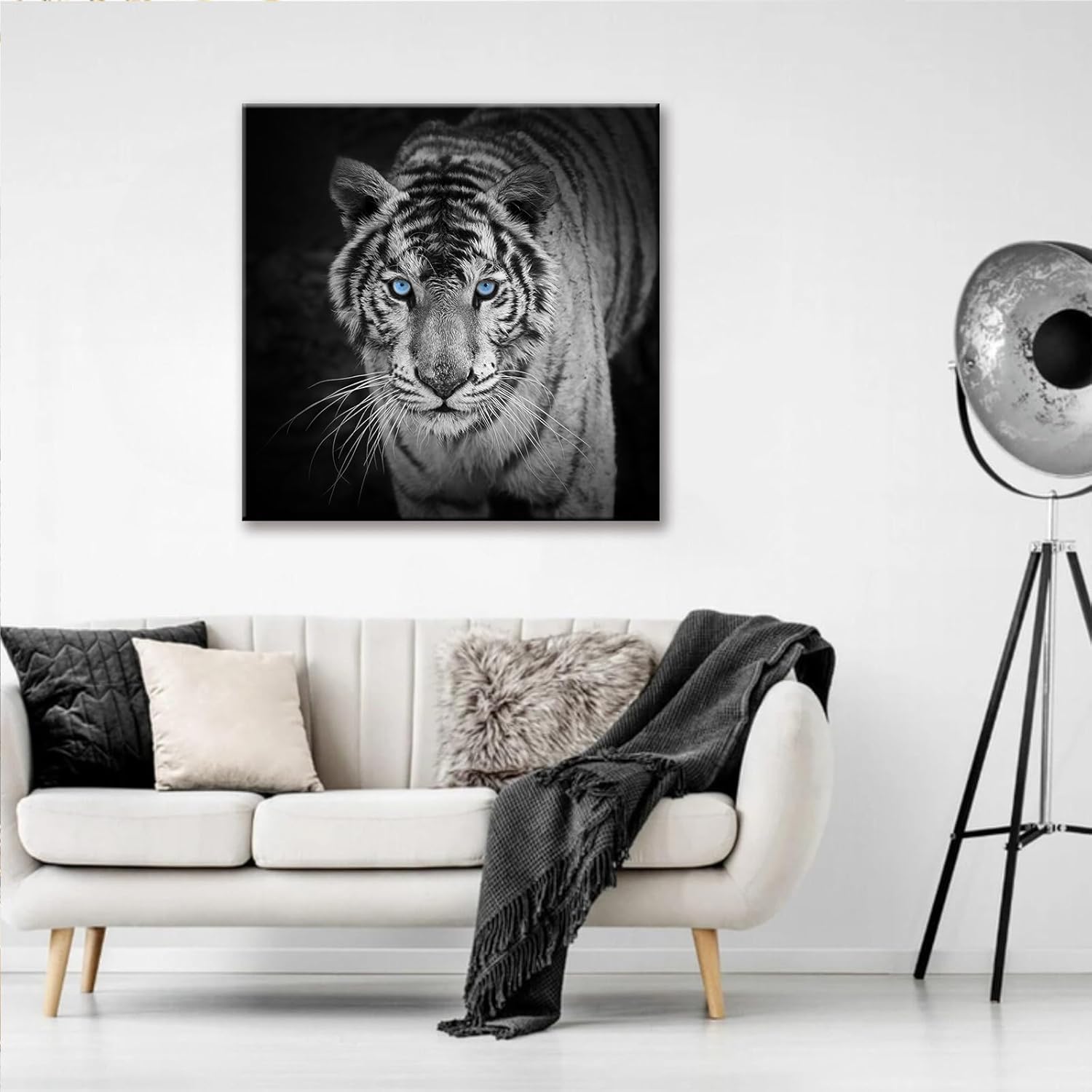 SEVEN WALL ARTS Tiger Canvas Wall Art Black and White Wildlife Pictures Blue Eyed Tiger Prints on Canvas Modern Animal Poster Painting for Bedroom Office Bathroom Living Room Decor 24x24inch - Image 8