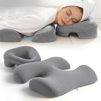 Ergonomic Face Pillow & Chest Pillow Set for Massage Table - 2-in-1 Massage Headrest with Breathing Hole Memory Foam for Facials Acupressure & Neck Relief - Washable Cover Grey