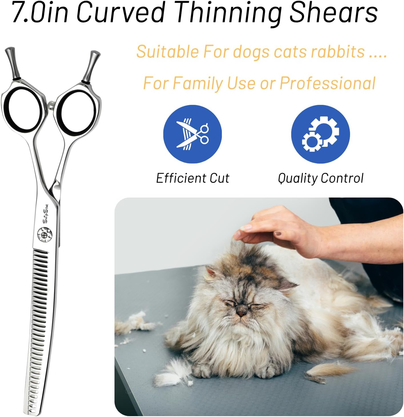 7inch Pet Curved Chunker, 35 Teeth Fishbone Shears, VG10 Steel Dog Grooming Scissors 15 Degree Bend, Dog Hair Cutting Trimming Scissors for Pet Groomer or Home Use, Thinning Rate 45%