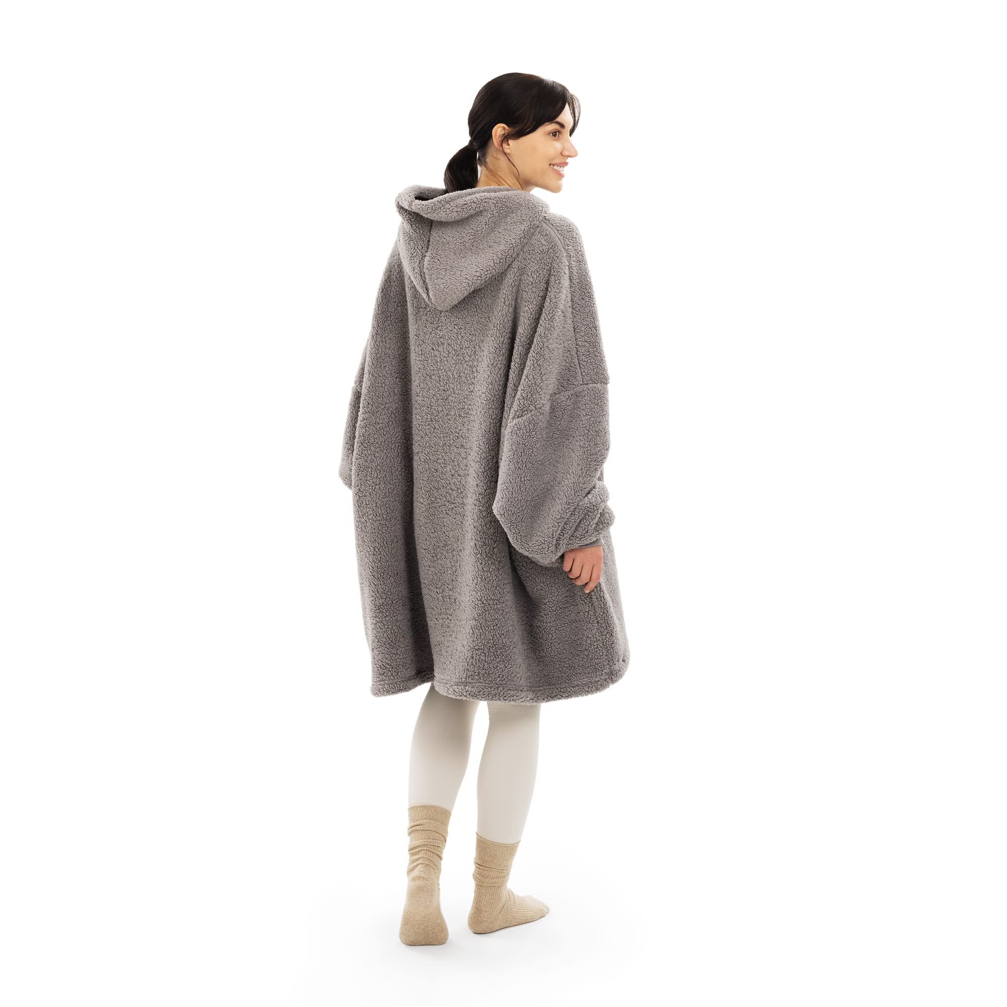 HOMELEVEL Sweat à Capuche Plaid XL Sherpa – Pull Poncho Polaire Doux Avec Manches Et Grande Poche – Idéal Canapé, Bureau, Hiver Maison