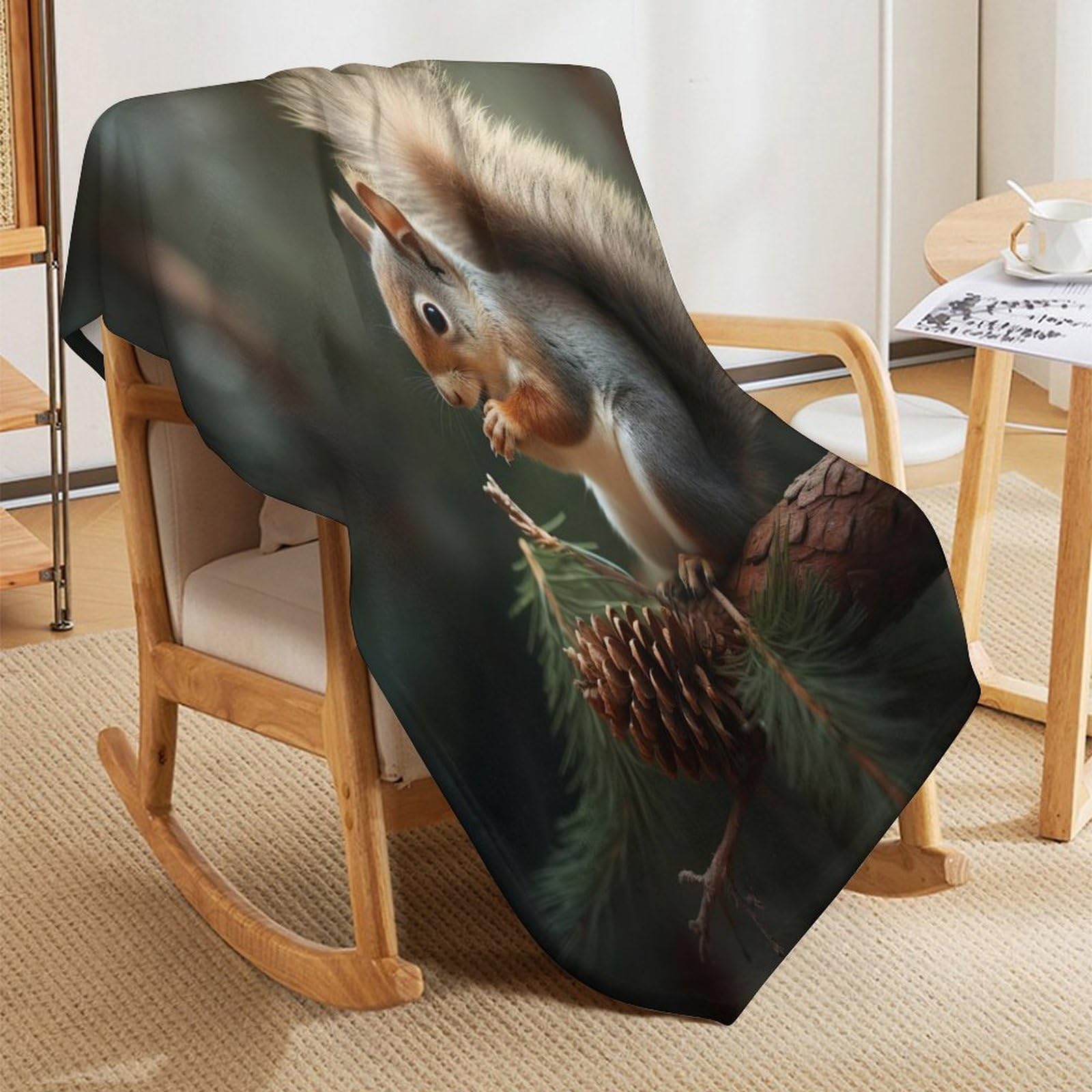 Flauschige Decke Eichhörnchen Flannel Fleecedecke 150×200cm für Sofa Couch Wohndecke