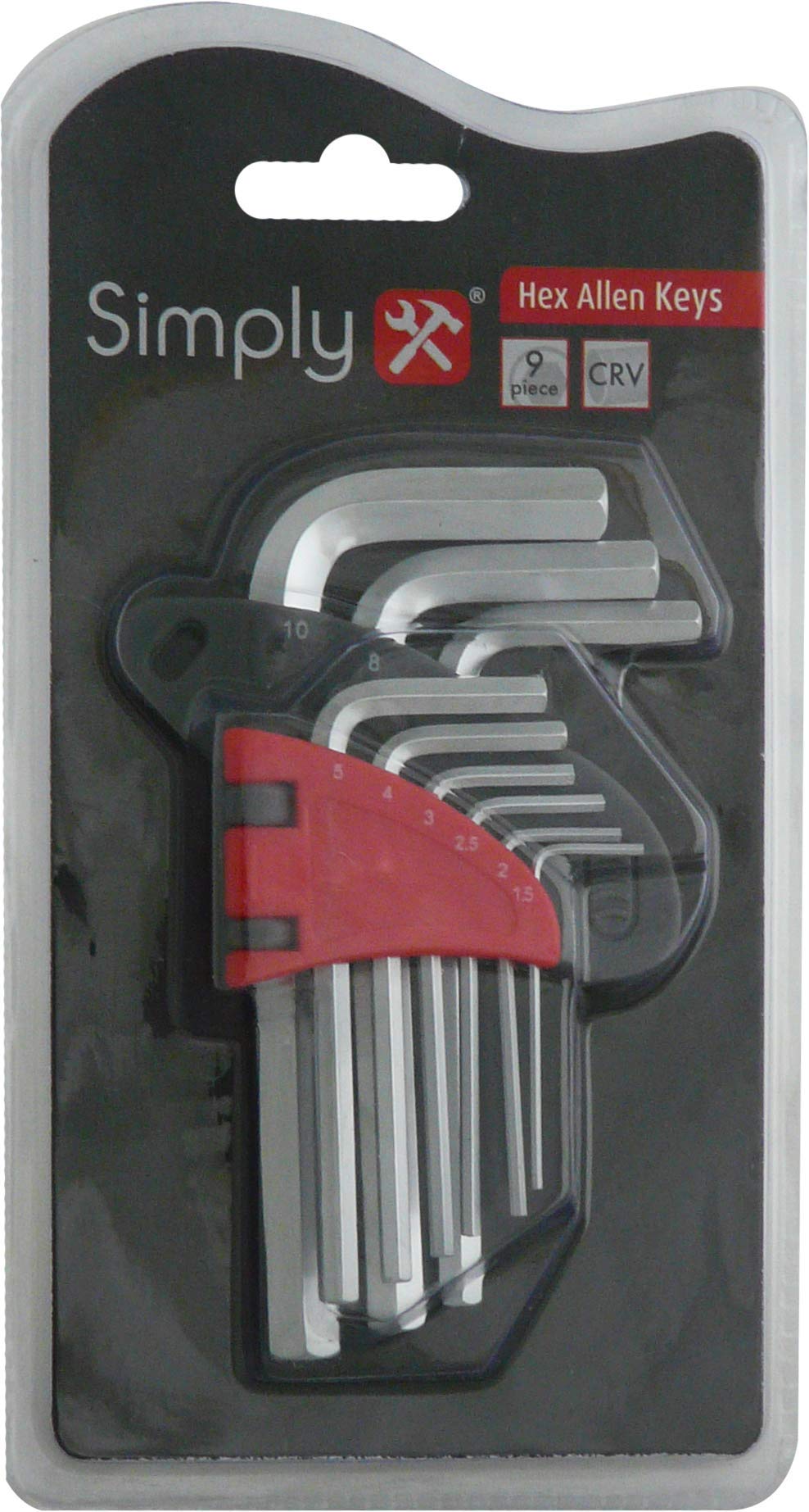 Simply Tools ALKH1 9 Piece Hex Allen Key Set Varied Sizes Chrome Vanadium Steel, Red - Image 2