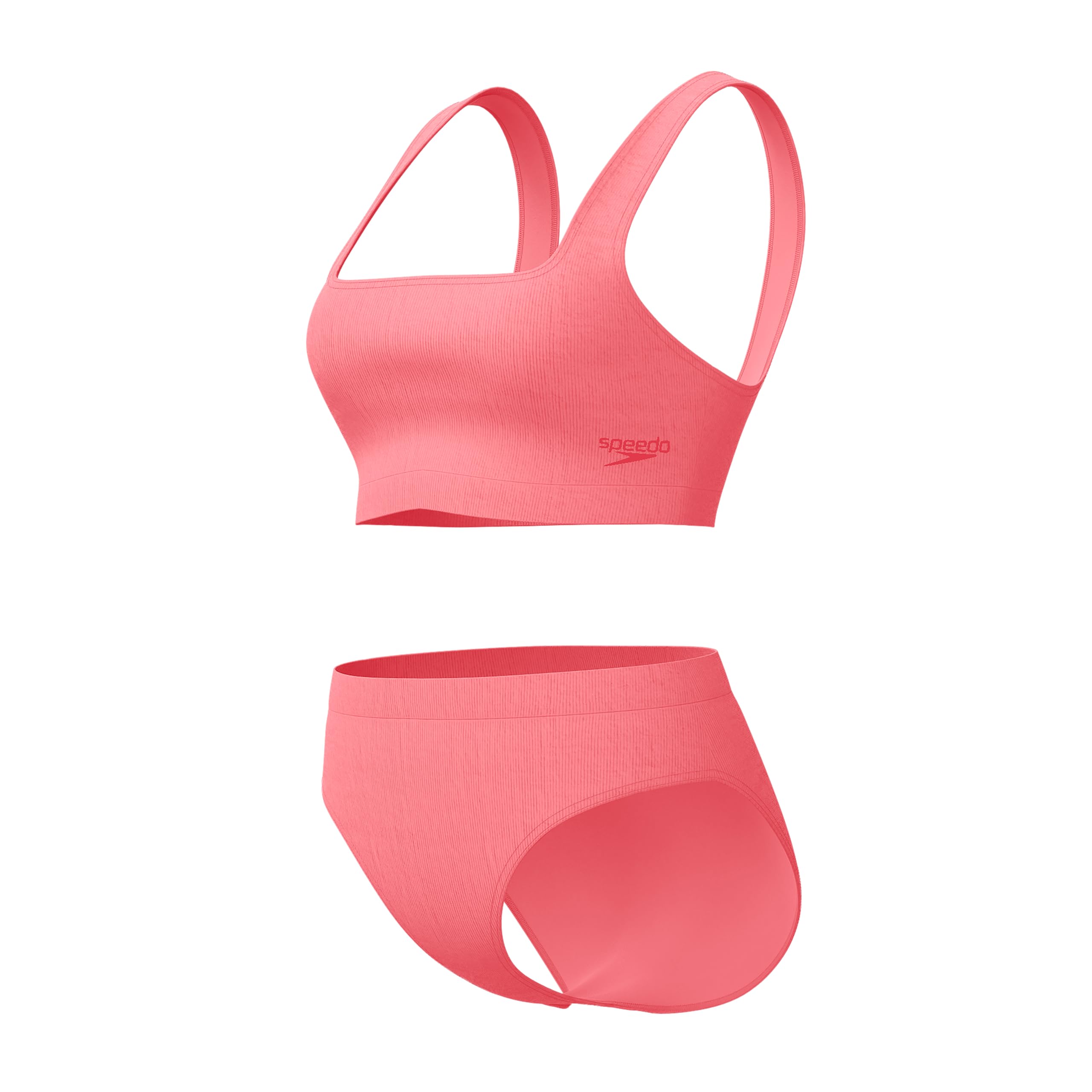 Speedo Costume da bagno da donna strutturato con profondo scollo a U, 2 pezzi, color sabbia corallo