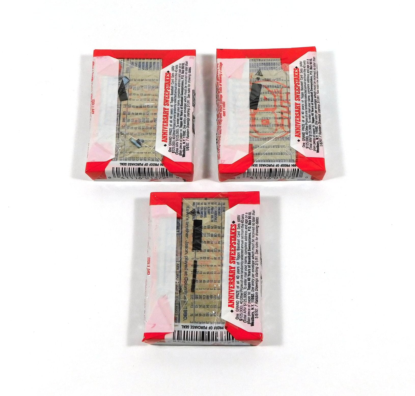 Lot of 3 1991 Topps Baseball Cello Packs (102 Cards Total) Possible Chipper Jones Rookie Card