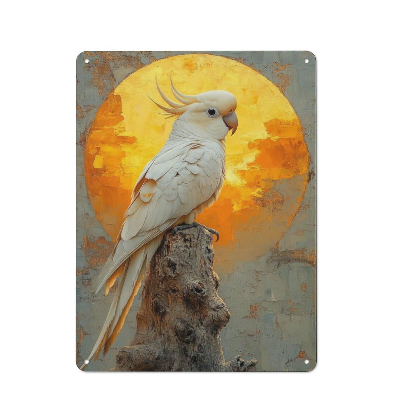 Junmoney White Cockatoo Sunset Metal Plaque 40X30cm With For Garage Wall, Retro Decor, For Garage Decor Collectors Refreshing A Room In Autumn