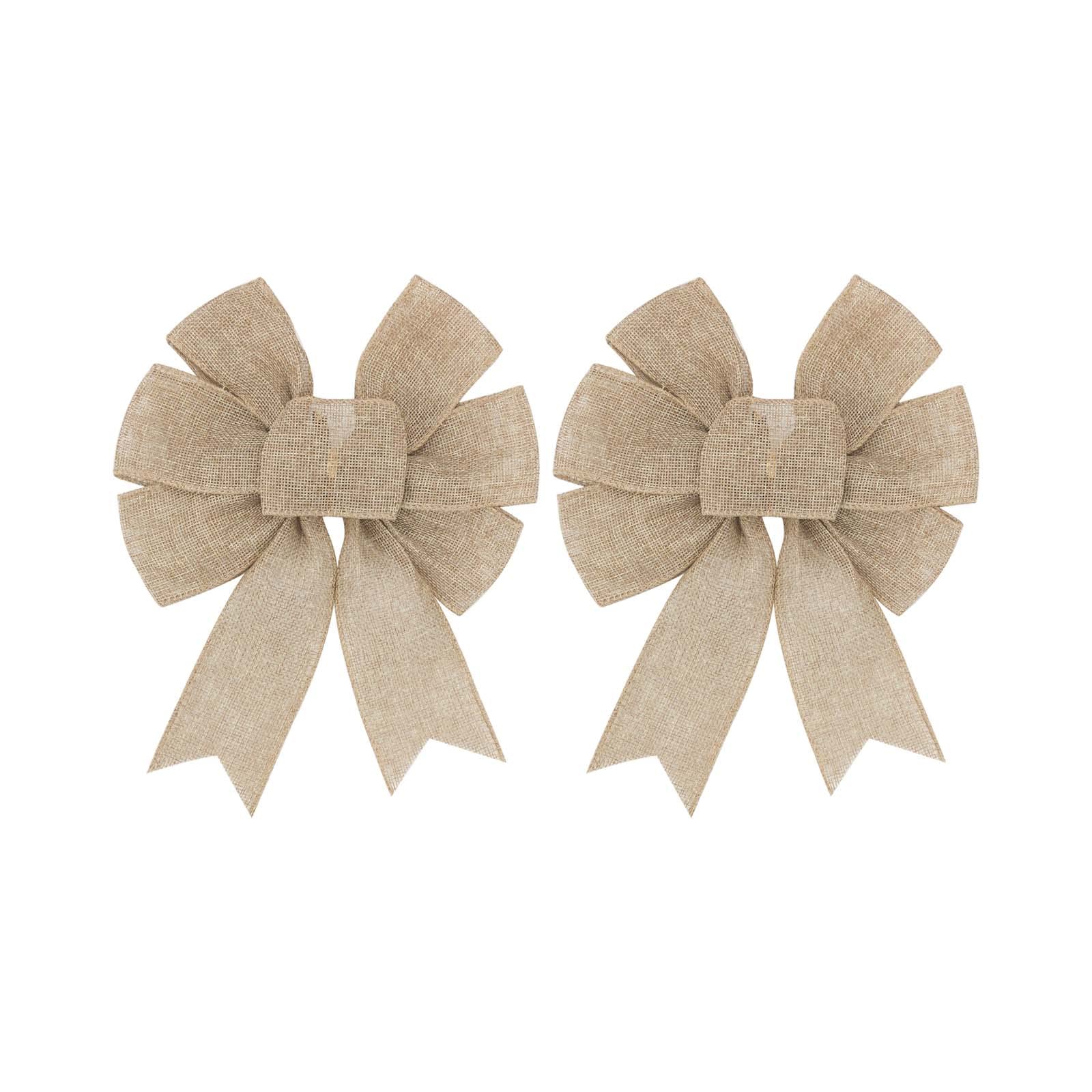 Photo 1 of 2pcs Burlap Wreath Rustic Jute Bow Christmas Tree Topper Ornament for Birthday Wedding Holiday Party Decorations
