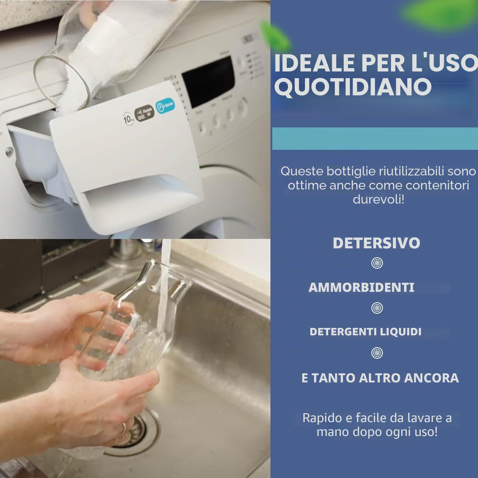 HEFTMAN Bottiglie in vetro con tappo in sughero, per bevande calde e fredde, riutilizzabili, per ammorbidente e detersivo per bucato, confezione da 4 pezzi