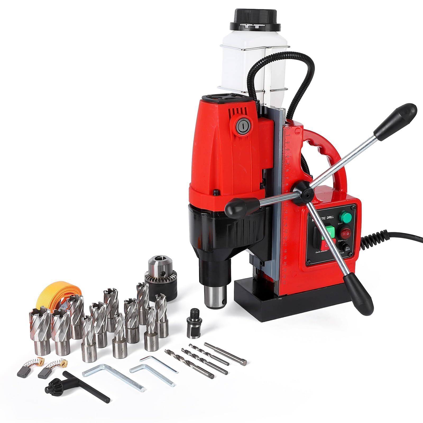 Magnetic Drill Press, 1100W 550RPM Mag Drills, Electric Drilling Machine with 11-Pc Cutter Kit, Portable Mag Drill Press for Metal Surface, Industrial and Home Improvement