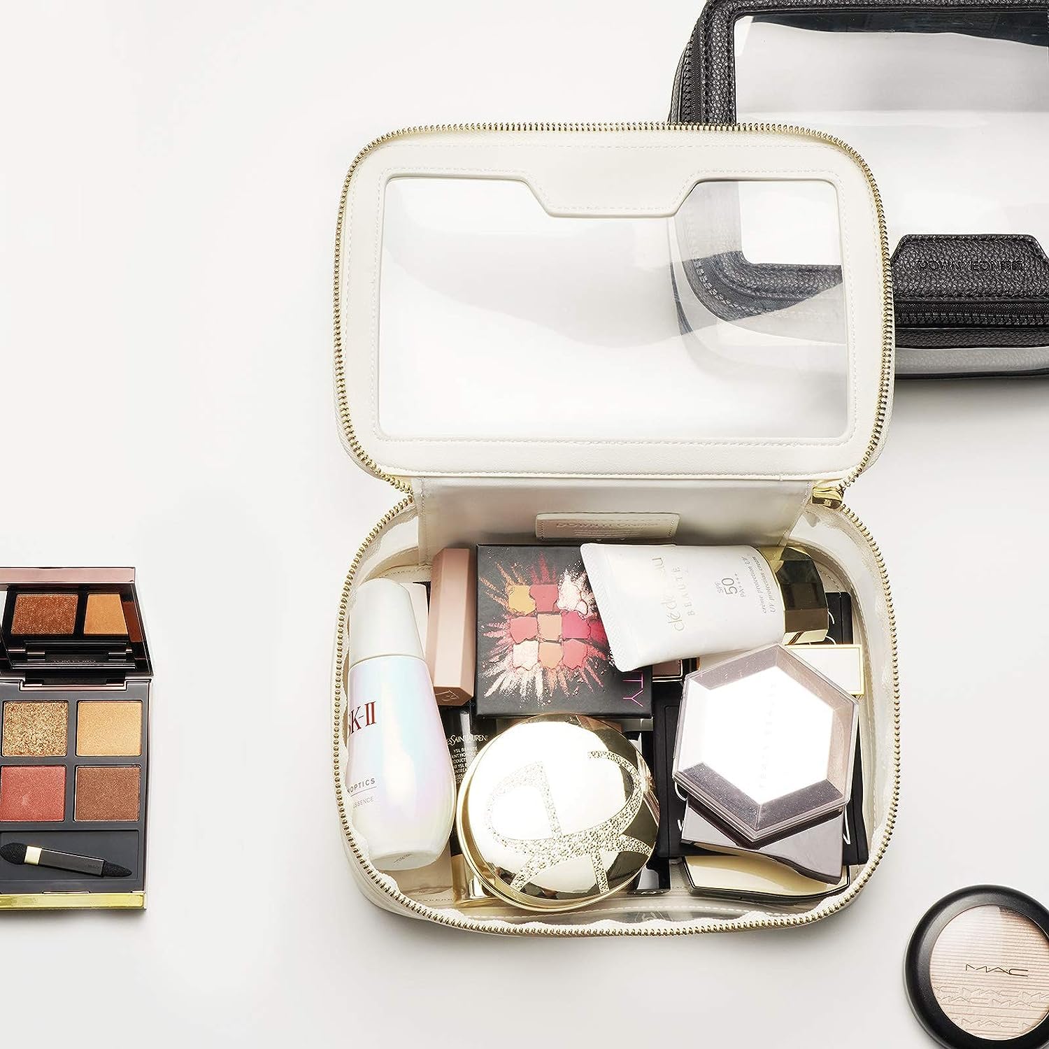 Estuche de maquillaje transparente, bolsa de aseo multiusos, estuche de tren de maquillaje, organizador de cosméticos portátil, bolsa de almacenamiento transparente, Blanco1