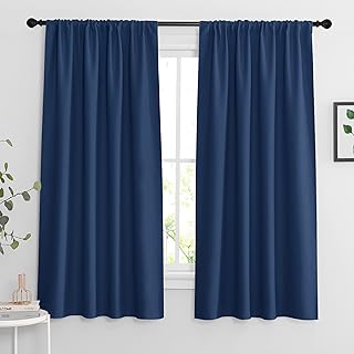 RYB HOME Extra Wide Blackout Curtains for Bedroom Living Room 63 inches Long, Thermal Insulated Privacy Drapes for Nursery Home Theater Dining Room, Width 62 by Length 63, Navy Blue, 2 Panels