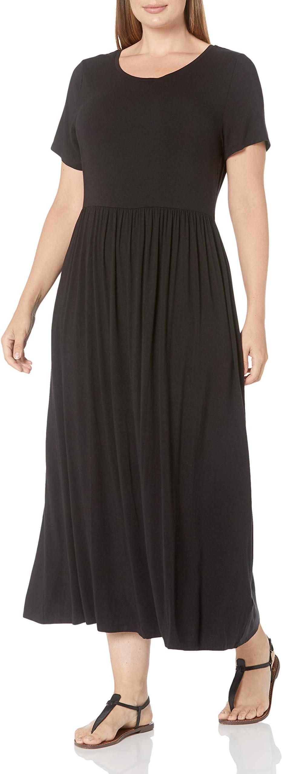 Women's Short-Sleeve Fitted Waisted Maxi Dress (Available in Plus Size)