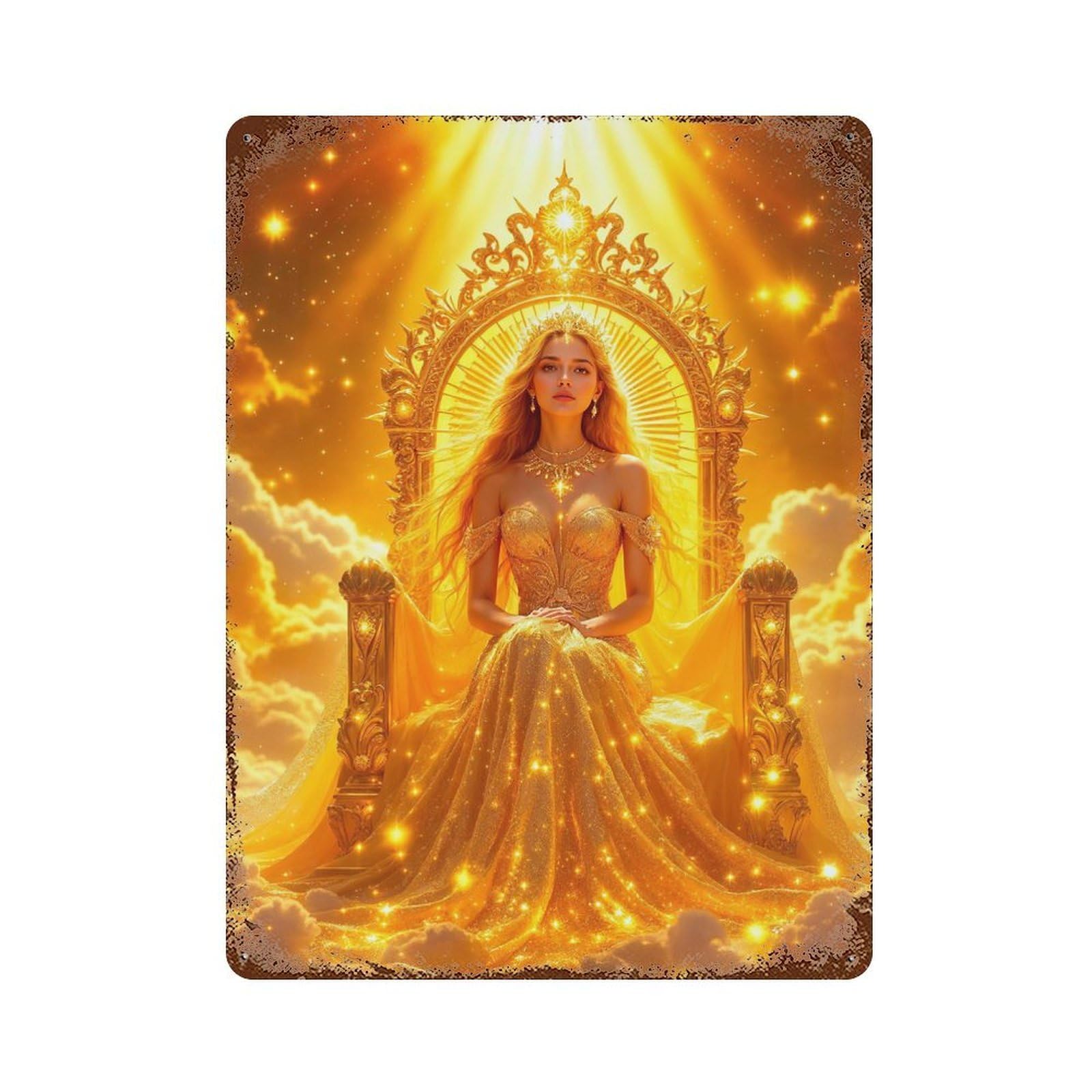 Golden Goddess Throne 15.7"x11.8" Weathered Tin Sign, Shabby Chic Decor for Farmhouse, Kitchen And Entryway Decor