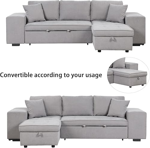 Miniatura 7 de Bellemave Sofá cama extraíble en forma de L, sofá modular reversible, sofá tapizado de 104 pulgadas con diván de almacenamiento y 2 taburetes para
