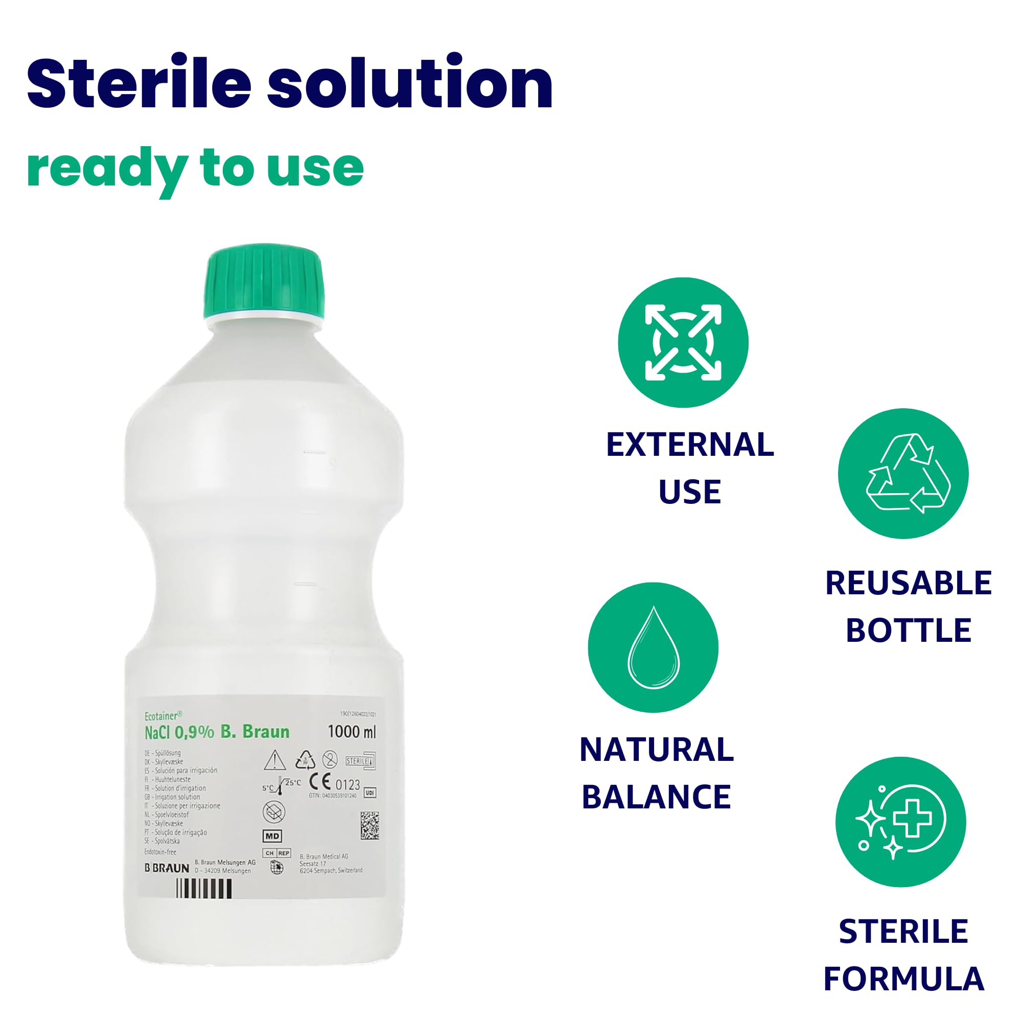 B. Braun – Lot de 6 x 1 L – Solution saline stérile isotonique NaCl 0,9% – Sérum physiologique – Pour bébé et adulte – Lavage nasal, douche nasale et nettoyage des plaies