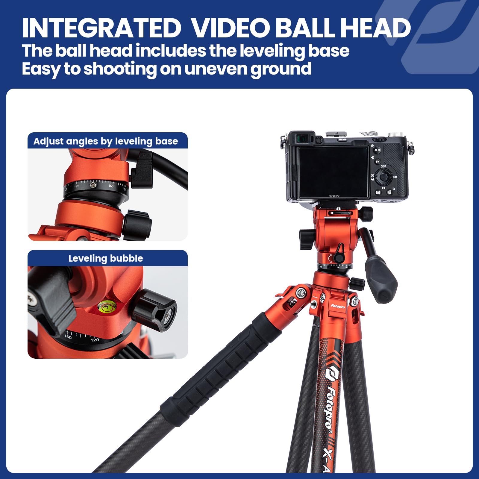 Fotopro Statyw wideo 163 cm z głowicą olejową do płynnego panoramowania, podróżny, z włókna węglowego, waga 1 kg, udźwig 5 kg, do teleobiektywów, kamer i obserwacji ptaków, X-Aircross 3 Lite Video