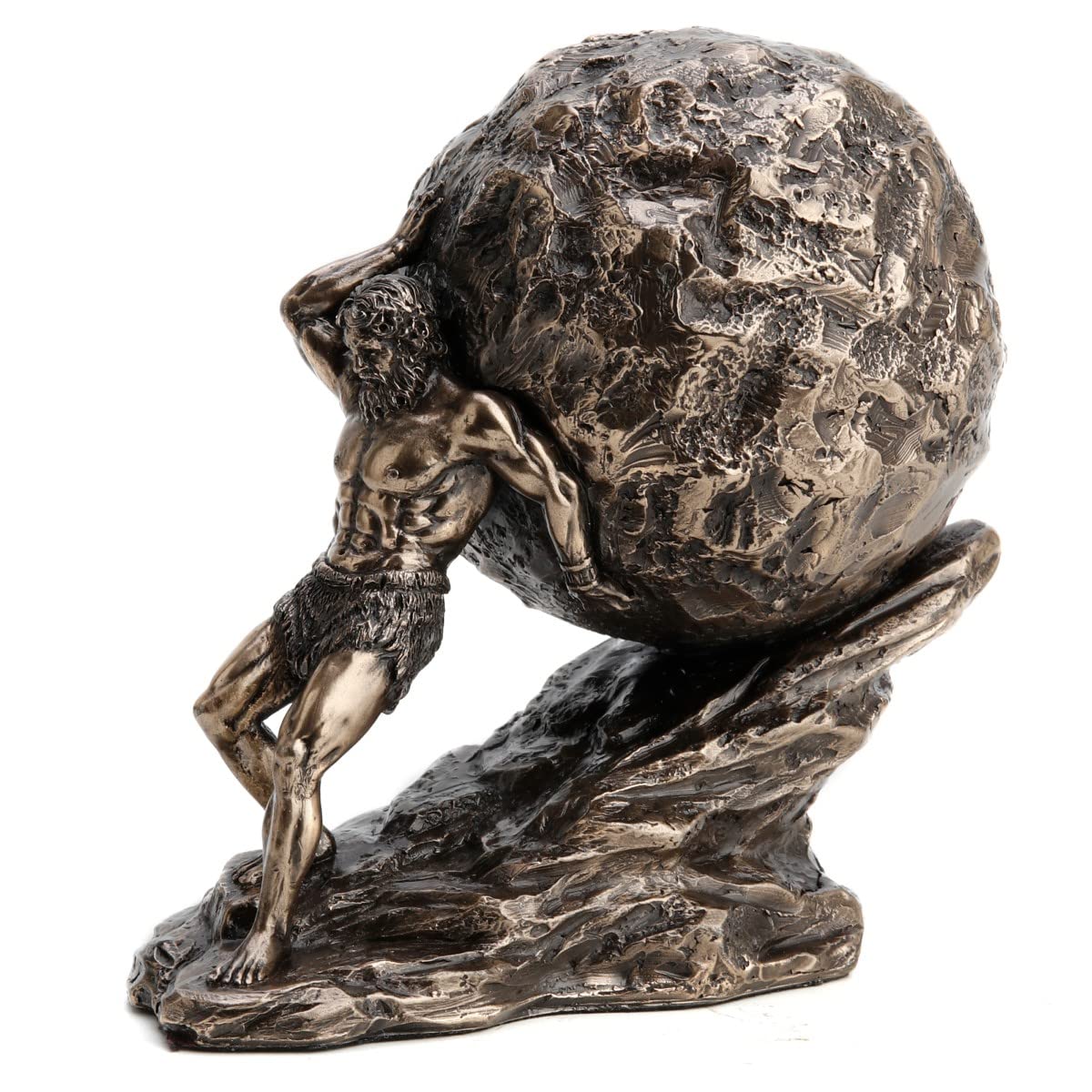 ROCKING GIFTS Figura Decorativa Clásica, Rey Sísifo con Roca de Castigo, Resina Efecto Bronce Antiguo, Escultura de Mito Griego, Mitologia Griega, Decoración Elegante, 11 cm