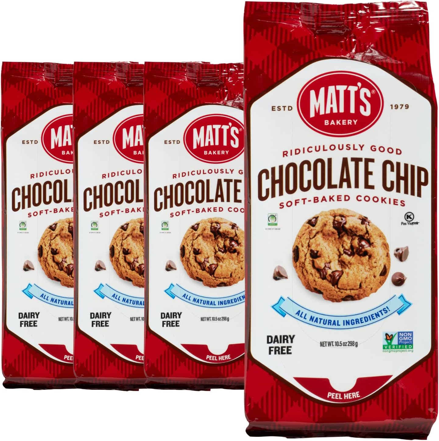 Chocolate Chip Cookies | Soft-Baked, Non-GMO, All-Natural Ingredients; 4 Bags (10.5oz Each)