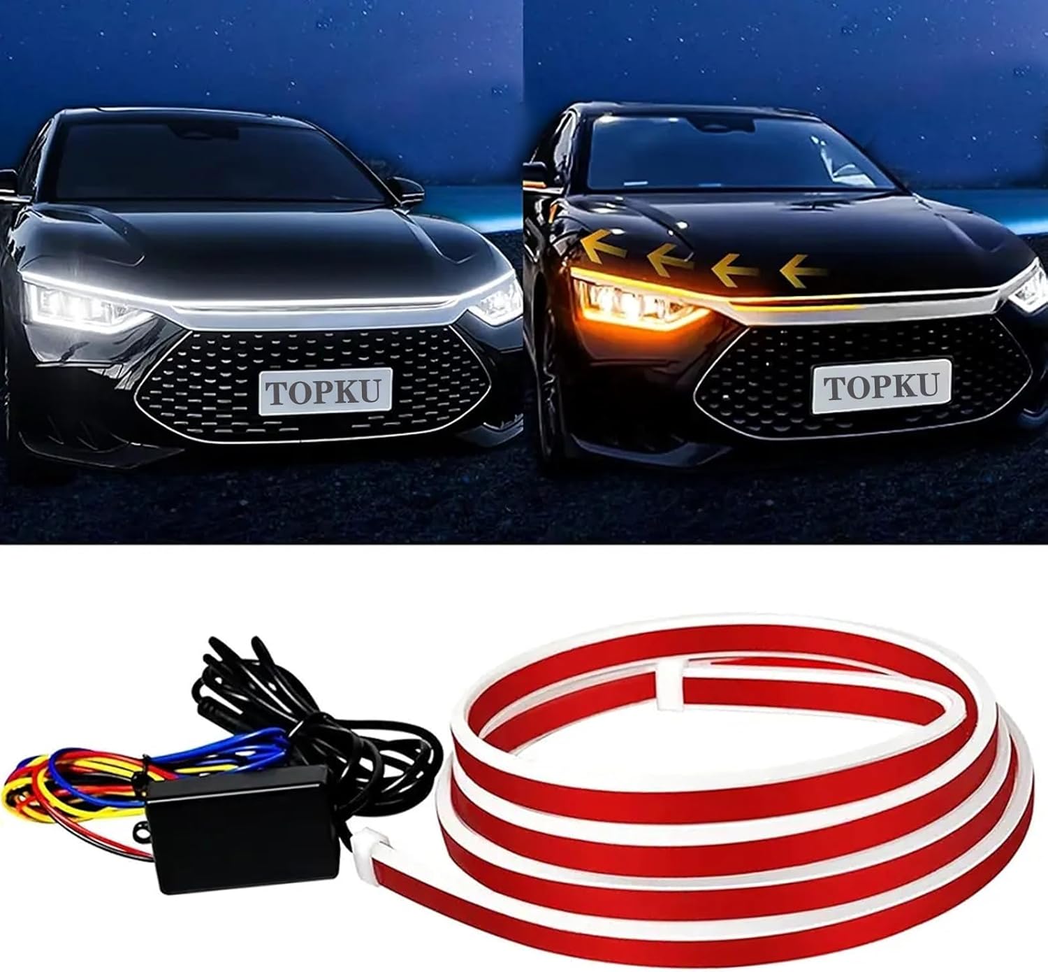 TOPKU 70" LED DRL Car Daytime Running Light Strip 12V