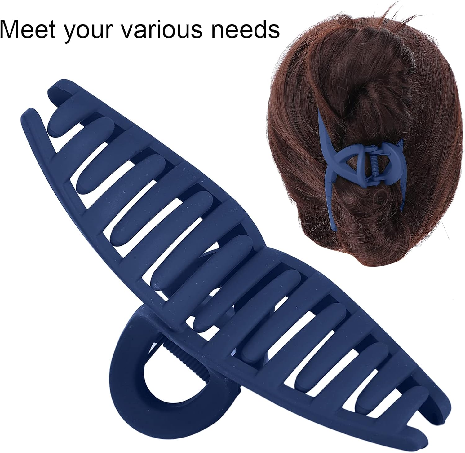 Dioche Medium Hair Claws Clips Non Slip Hair Clamps Clips Decorative Strong Hold Hair Clips Suitable for Women Fashion Hair Styling Accessories (Navy Blue)