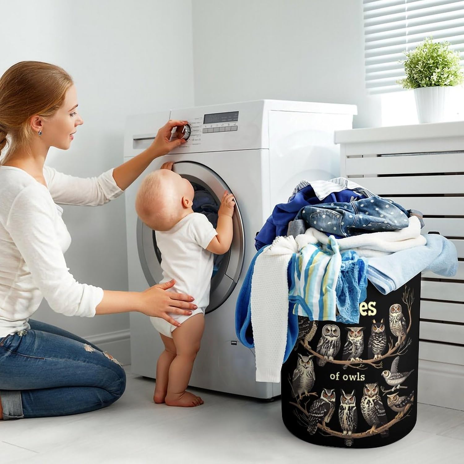 Types of Owls Owl Lover Novelty Collapsible Laundry Baskets Waterproof Clothes Hamper Storage Bins with Handles 13.8"x13.8"x17.3" 17.3"x17.3"x17.3"