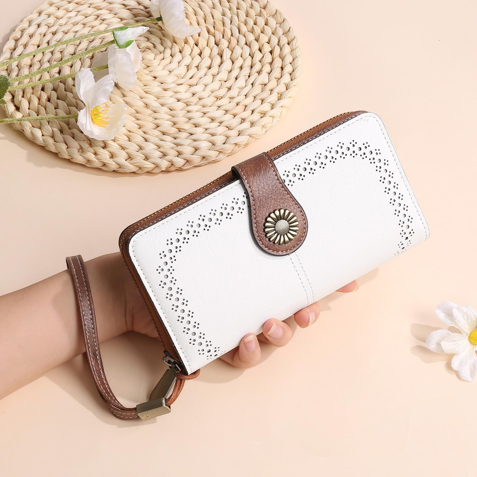 SENDEFN Portafoglio Donna Grande, Portafogli con Blocco RFID Elegante Grande Capacità Portamonete Donna in Pelle con 12 Scomparti per Carte