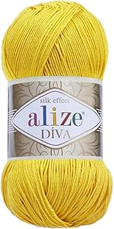 Diva Silk Effect 100% Microfiber Acrylic Yarn 1 Ball skeins 100gr 383yds Color (110 - Yellow)