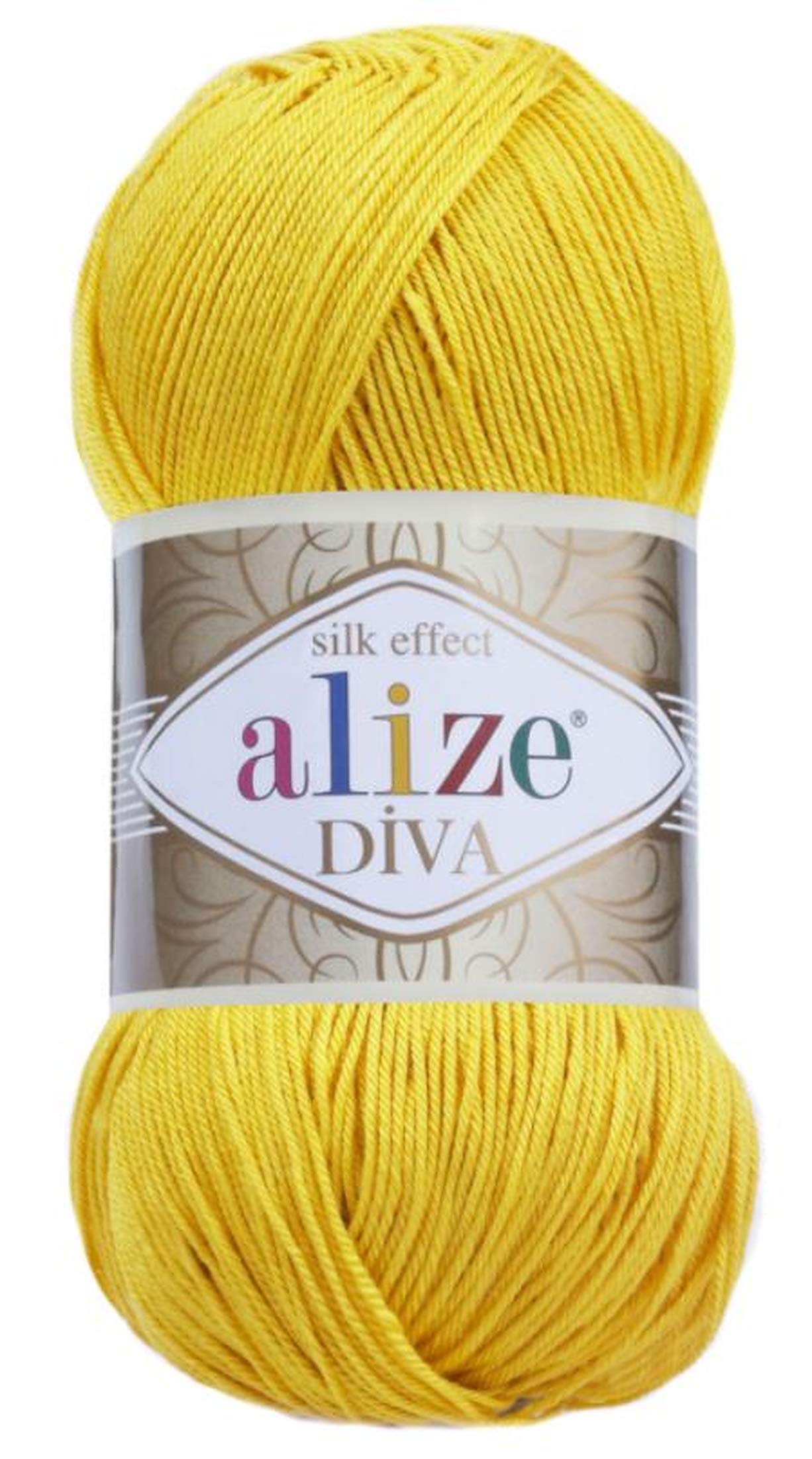 AlizeDiva Silk Effect 100% Microfiber Acrylic Yarn 1 Ball skeins 100gr 383yds Color (110 - Yellow)