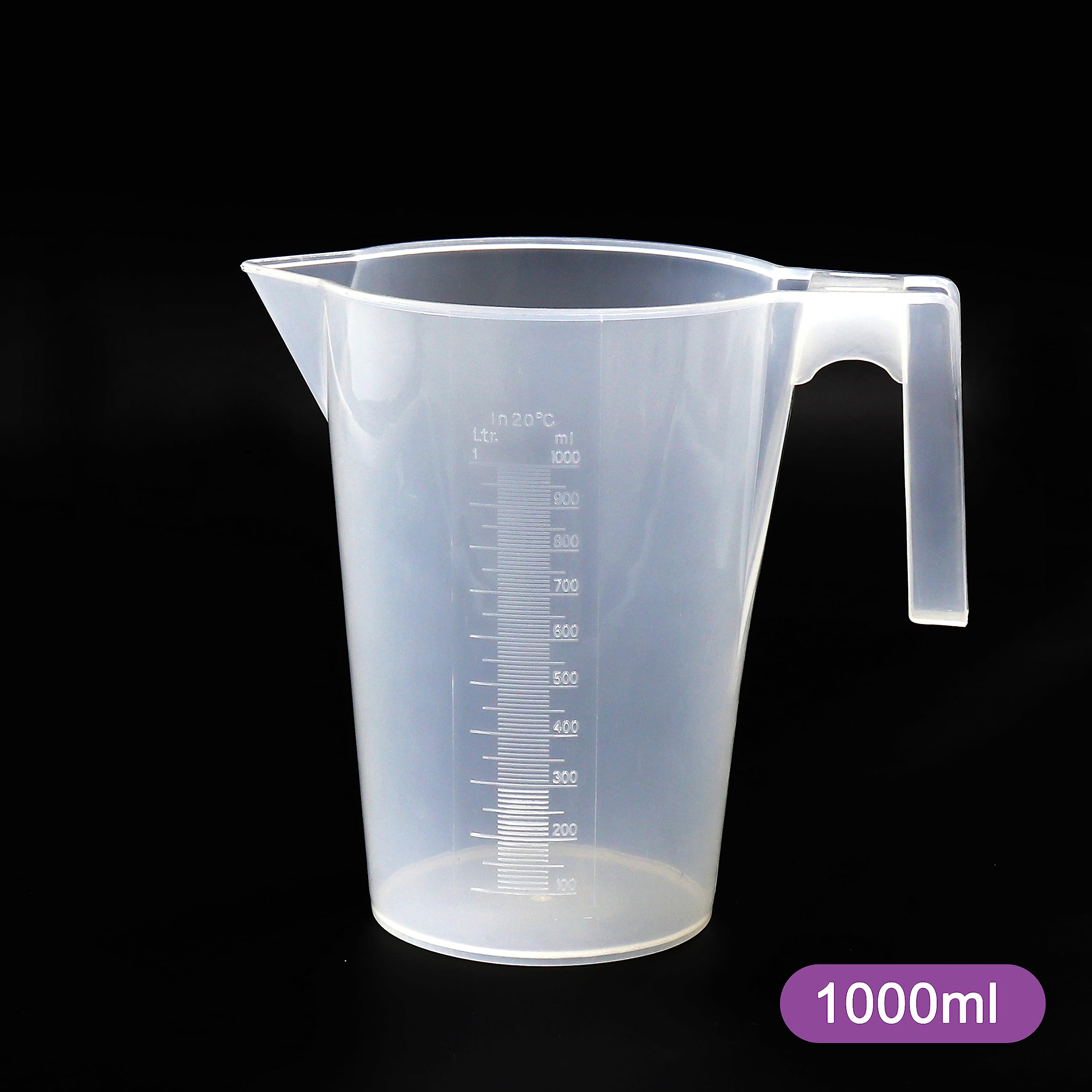 LVB009 - Juego de vasos medidores, 4 tamaños, 1000 ml, 2000 ml, 3000 ml, 5000 ml, material PP con graduación moldeada, LVB009