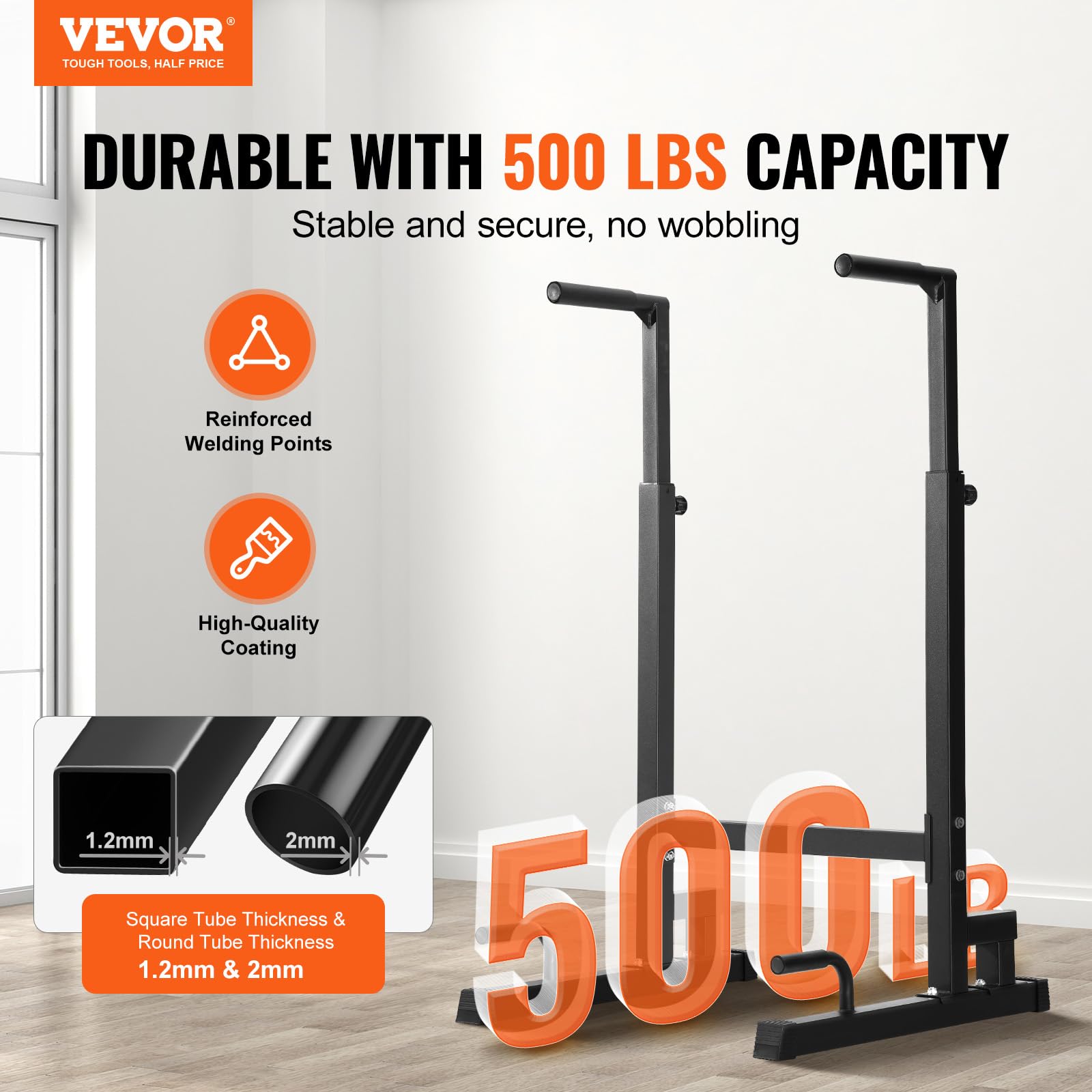 VEVOR Barre Dips, Capacité de 227 kg, Station de Dips Très Résistante avec Hauteur Réglable, Station de Barre d'Entraînement de Fitness, Barres Parallèles pour l'Entraînement de Force à la Maison