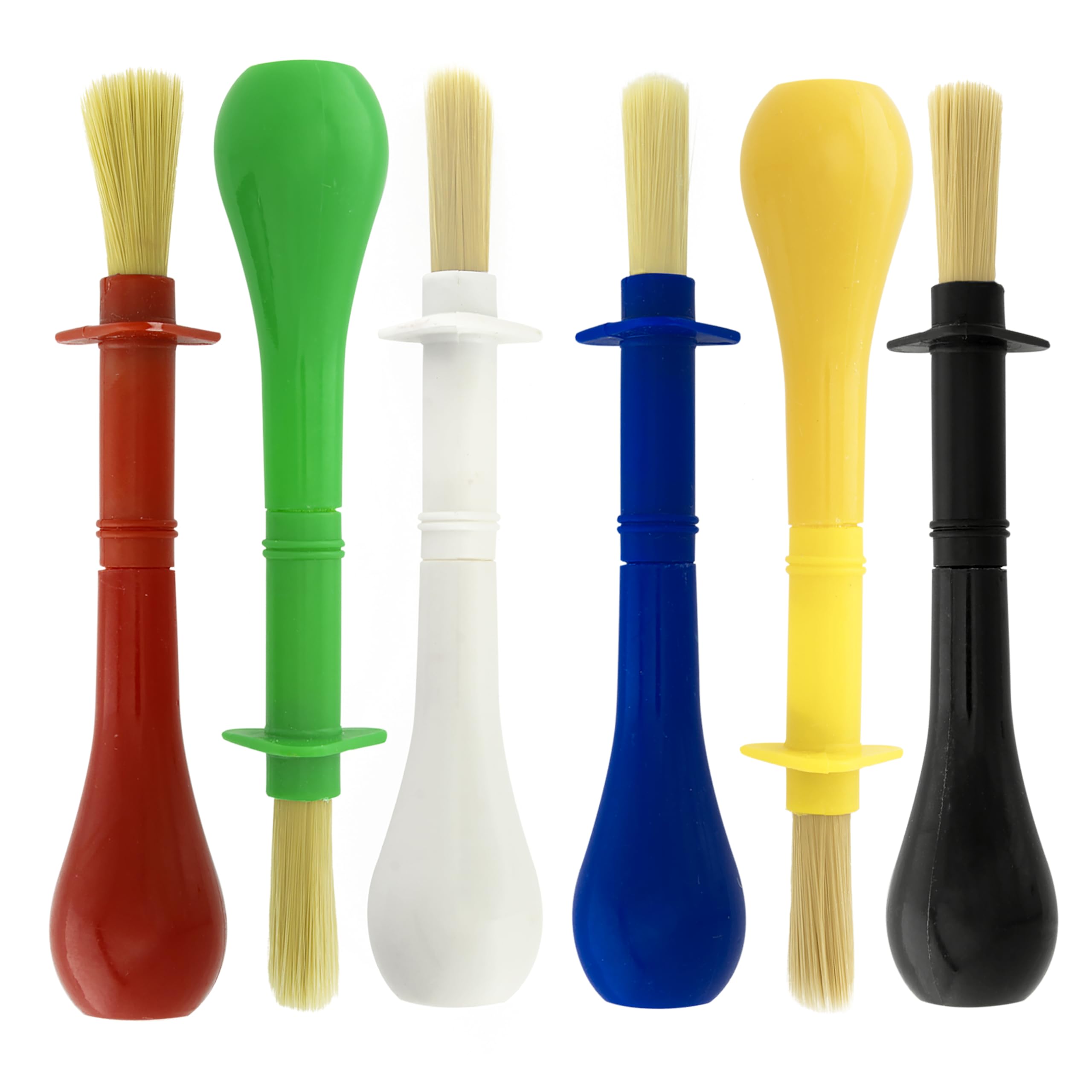 U.S. Art Supply 6-Piece Jumbo Tempera Art Brushes - Plastic Handle Round Brushes, Stubby Grip - Classroom Paint Brushes for Crafts, Tempera & Acrylic